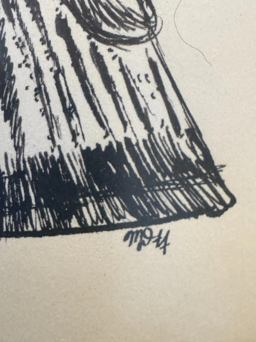 Mid-Century Pen & Ink Drawing of Italian Fish Bottle - 2