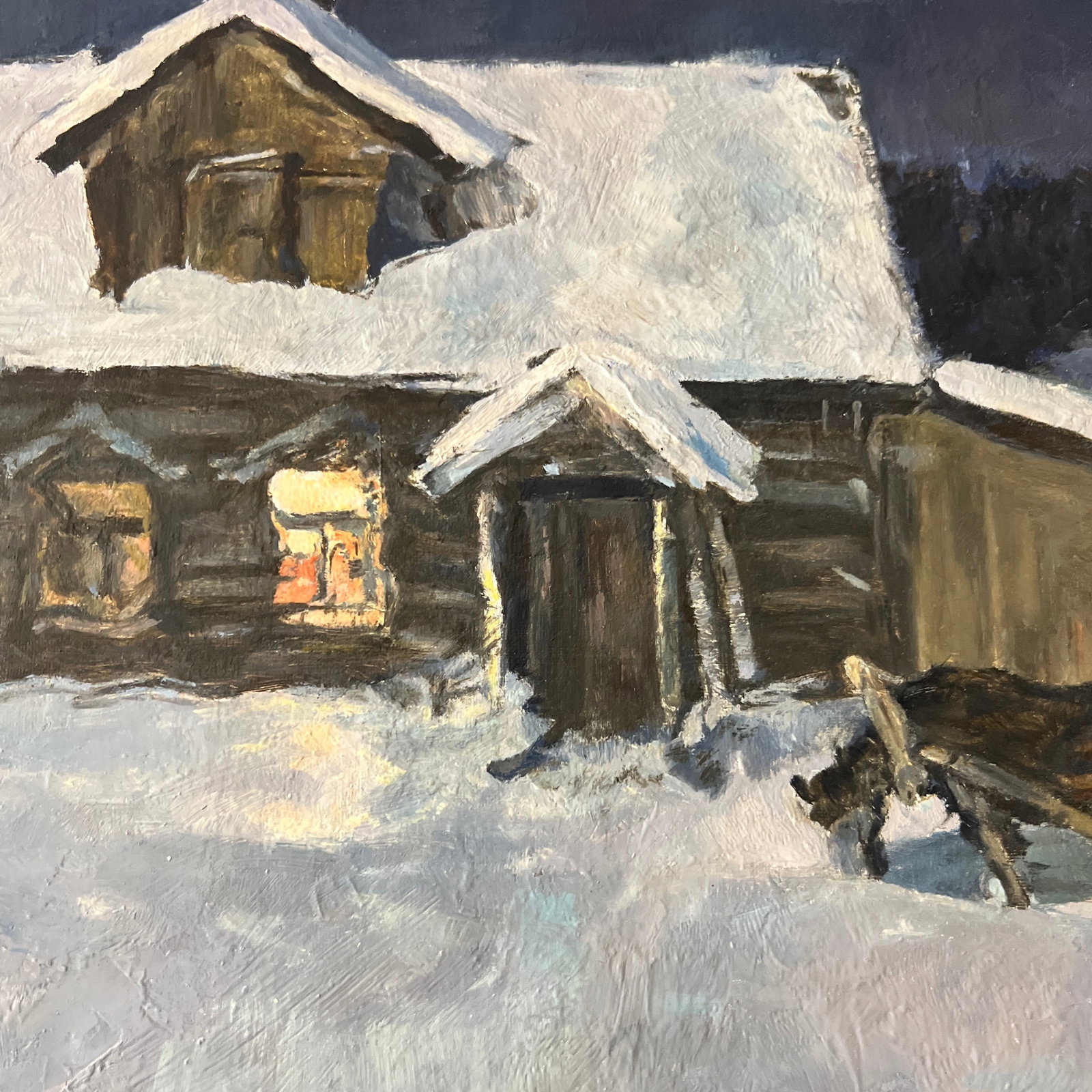 20th Century Eurooean School Oil on Canvason Board by V.Rozhkov Artist Titled Night Is Coming Made i - 9