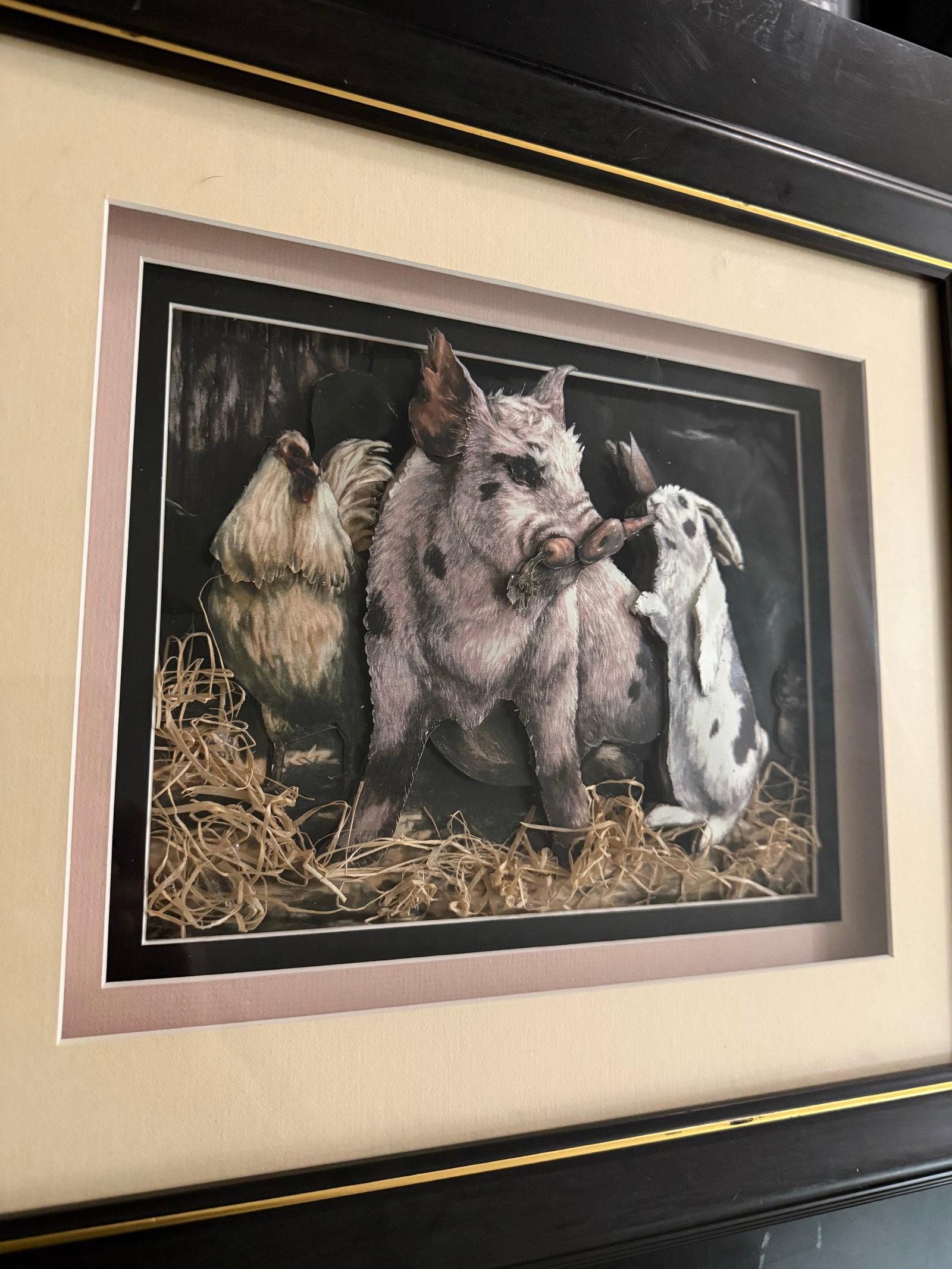 1980s Pig Rabbits and Carrots Pop Up Mid-Century Bogart Hand Painted - 4