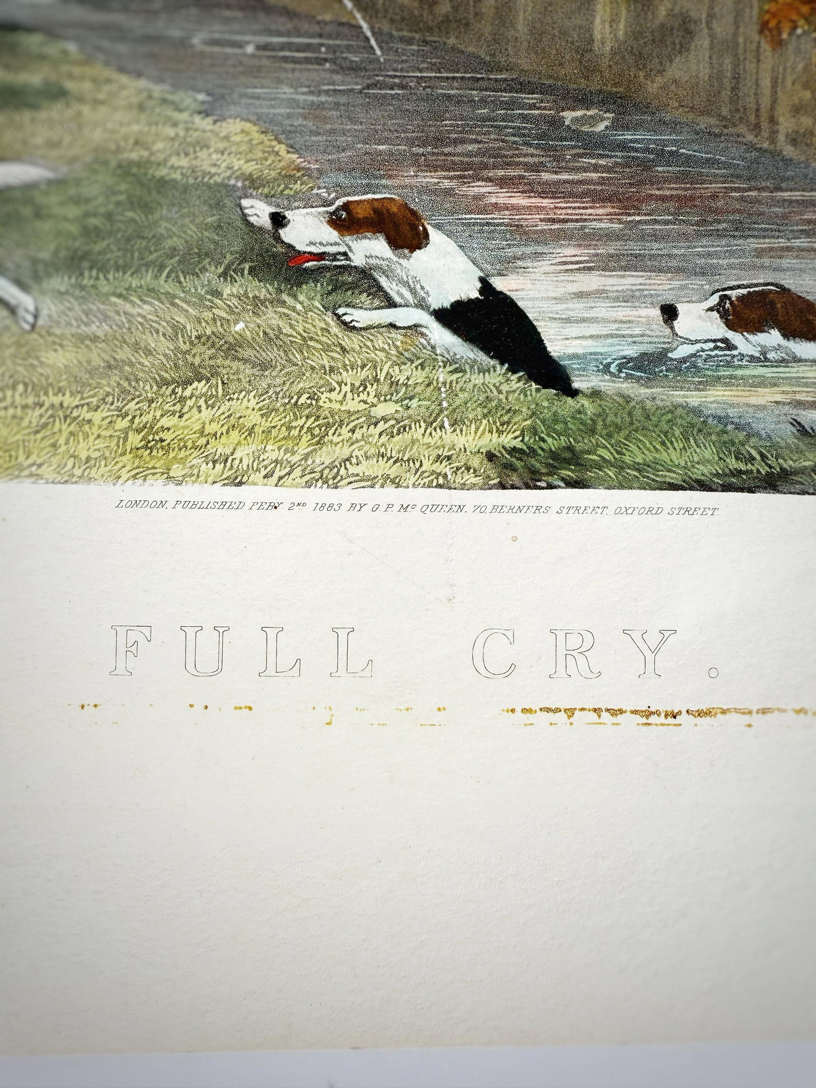 1883 g.p. McQueen English Fox Hunting "Full Cry" Hand Colored c.r. Stock Engraving Artwork - 4