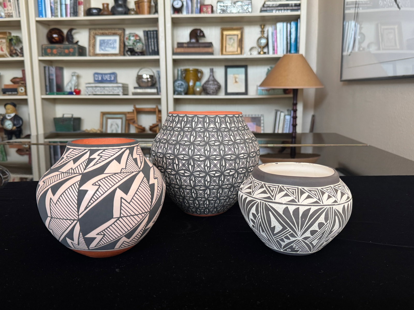 Acoma Pueblo Fine Line Pottery Jar by L. Antonio - Intricate Geometric Star Motif, Hand-Coiled, 7" - 11