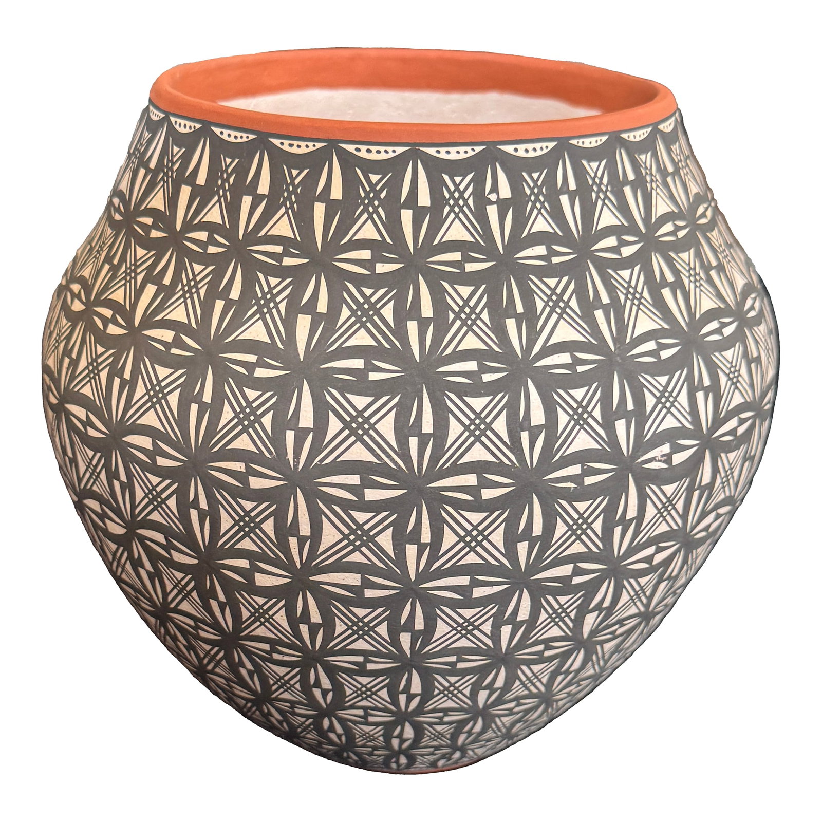 Acoma Pueblo Fine Line Pottery Jar by L. Antonio - Intricate Geometric Star Motif, Hand-Coiled, 7" (1 of 11)
