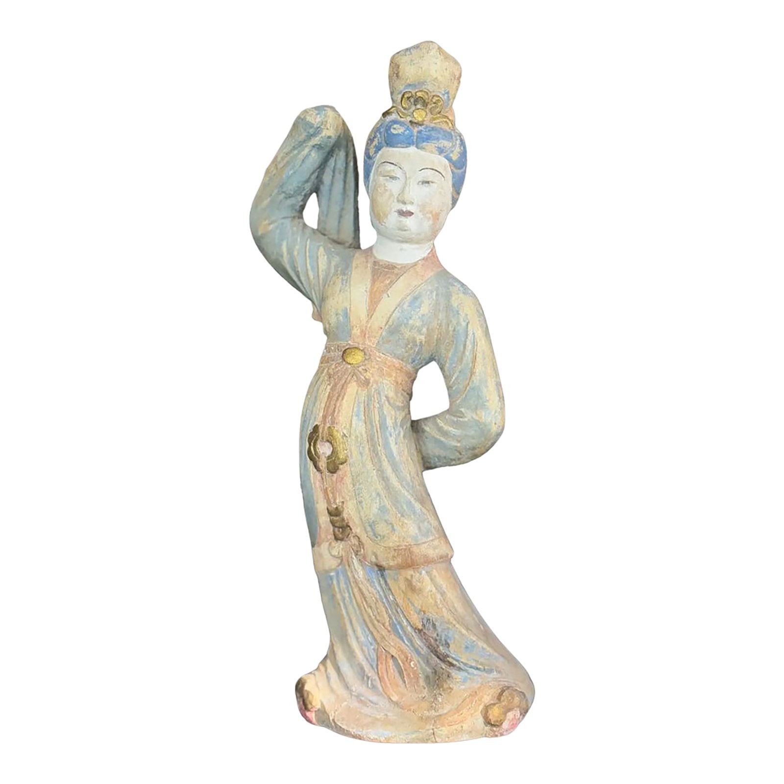 Antique Chinese Carved Wood Dancing Court Lady, Tang Style, Polychrome & Gilt, C. 1920s (1 of 11)