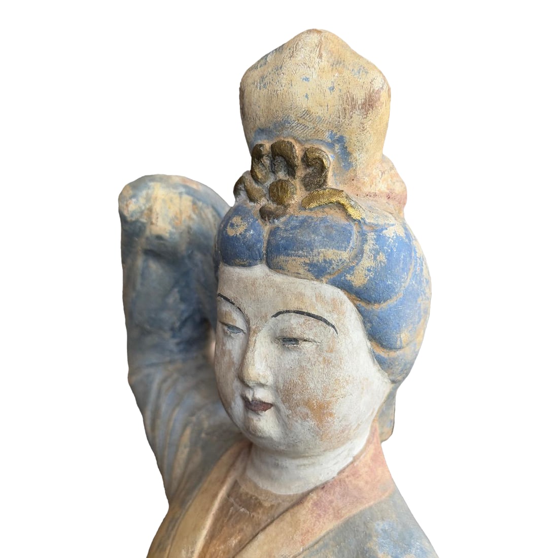 Antique Chinese Carved Wood Dancing Court Lady, Tang Style, Polychrome & Gilt, C. 1920s - 2