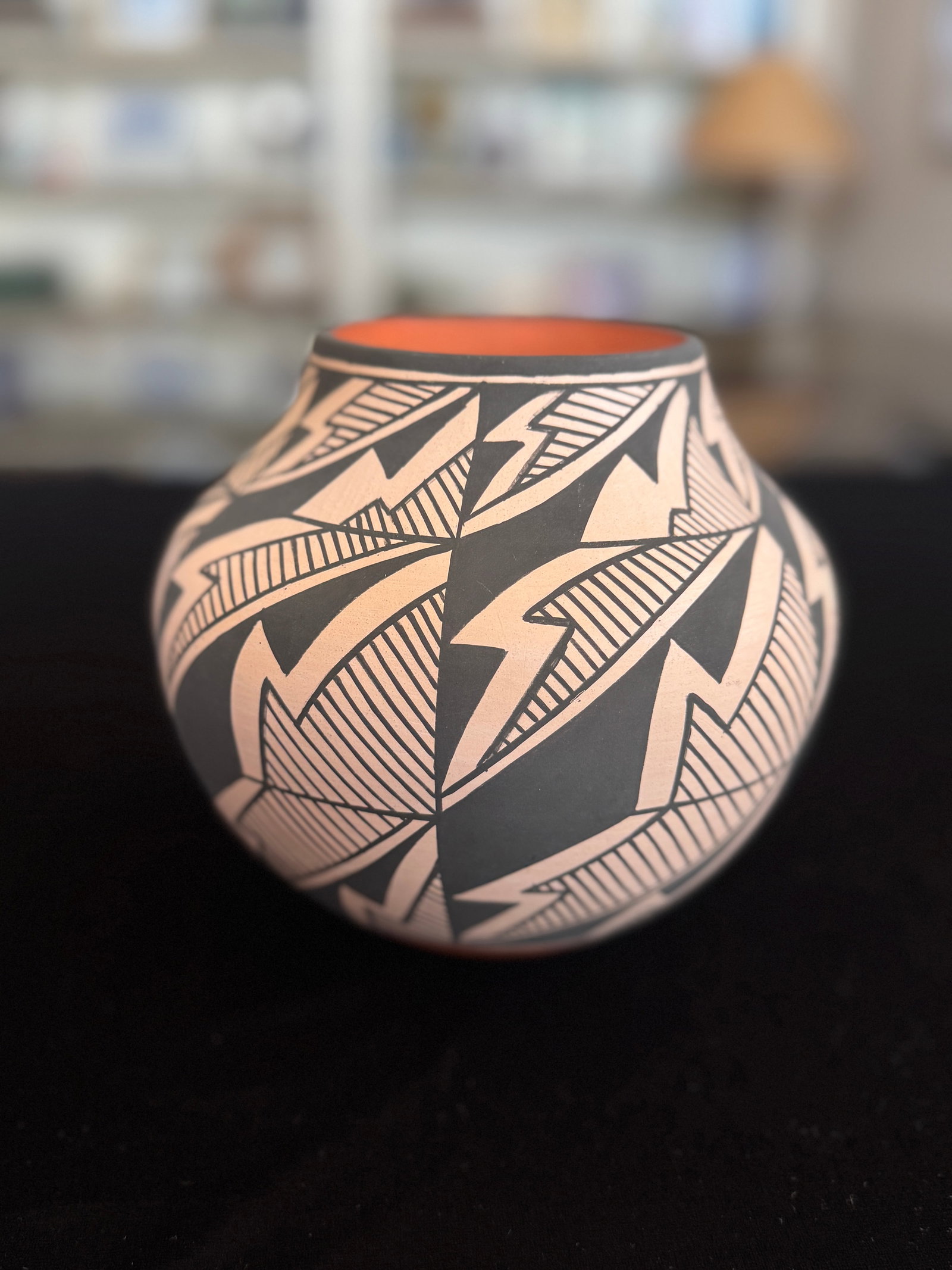 Acoma Pueblo Pottery Jar by J. Garcia - Bold Geometric Lightning Motif, Hand-Coiled, 6" - 4