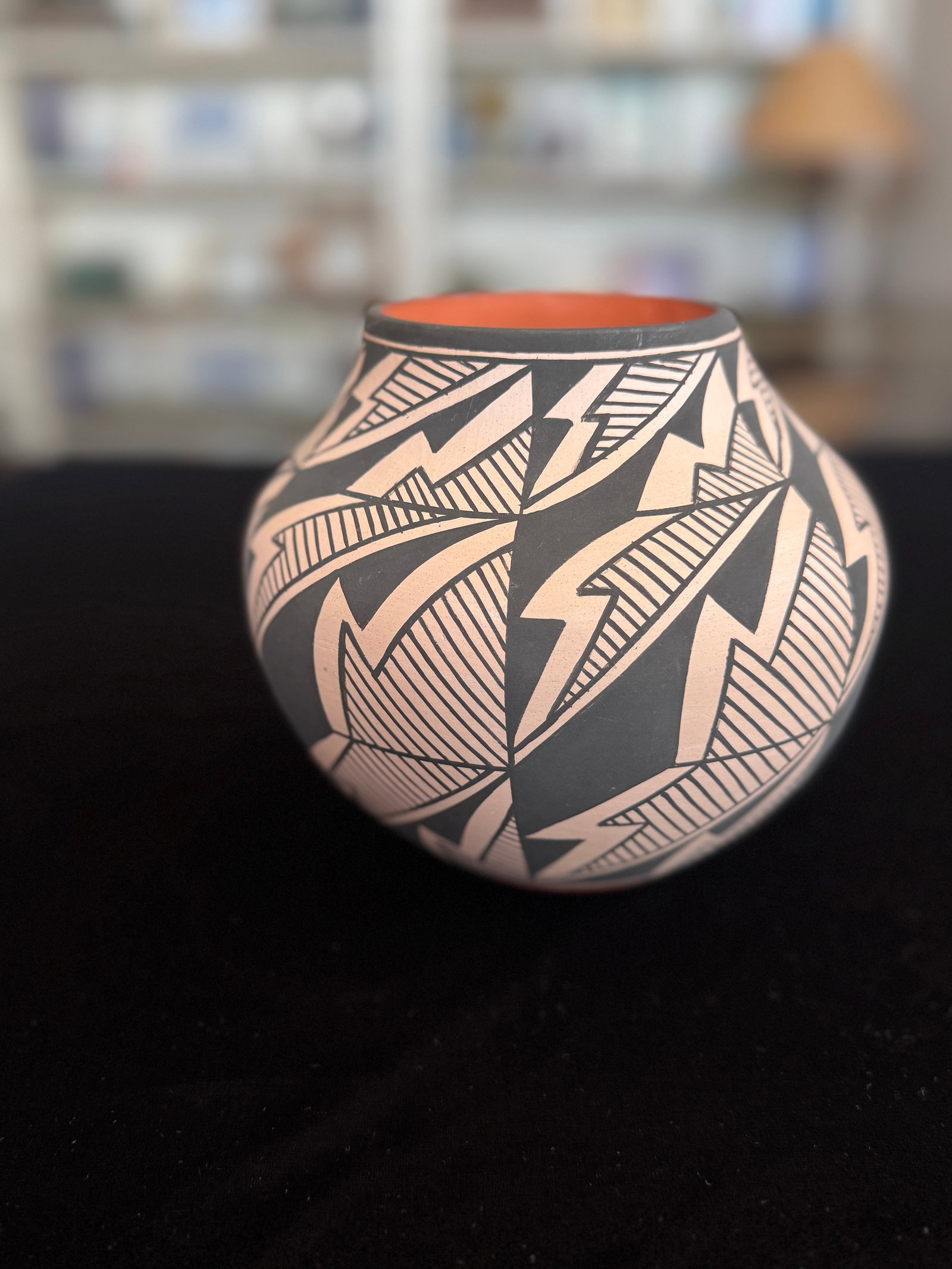 Acoma Pueblo Pottery Jar by J. Garcia - Bold Geometric Lightning Motif, Hand-Coiled, 6" - 5