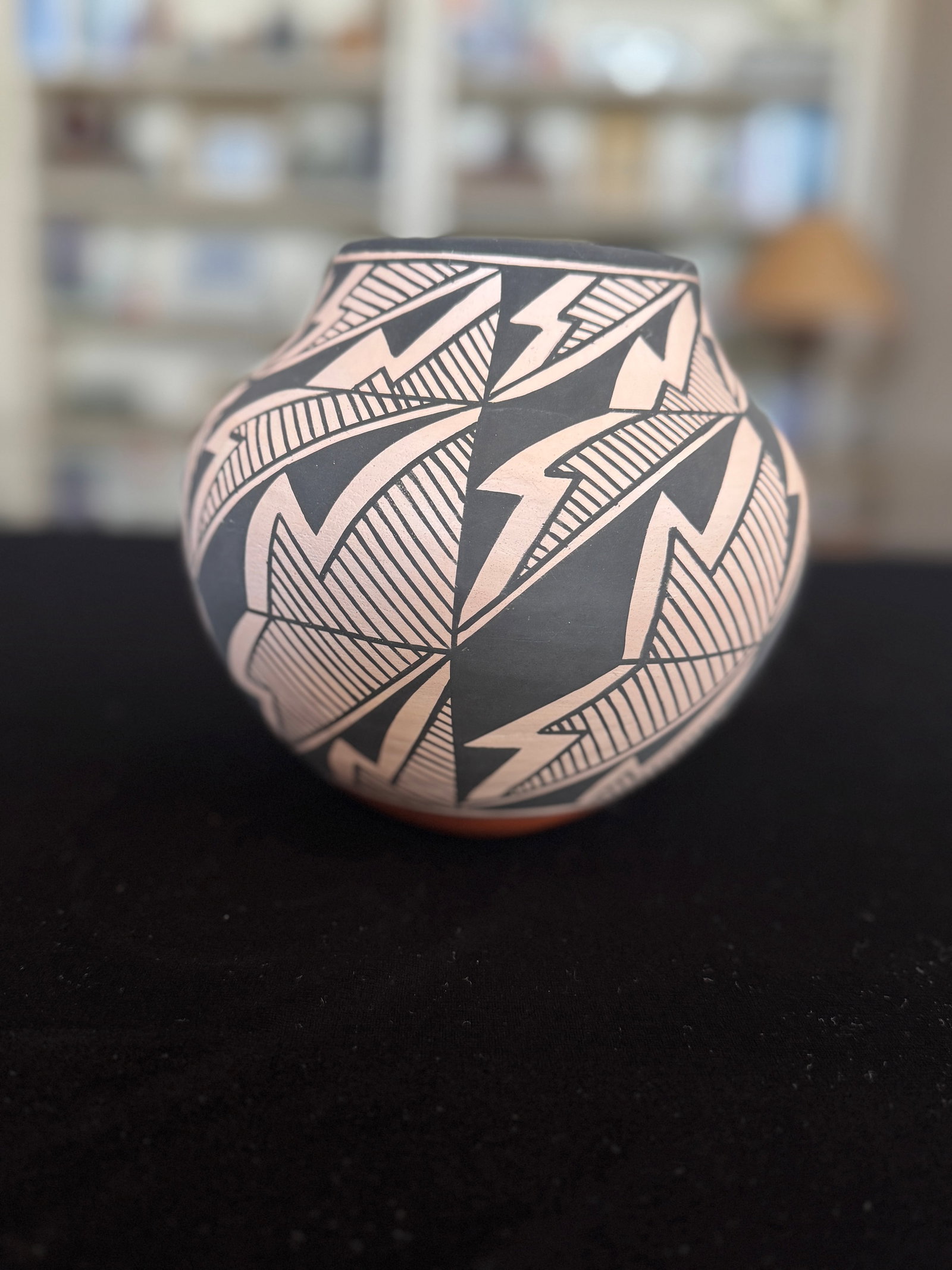Acoma Pueblo Pottery Jar by J. Garcia - Bold Geometric Lightning Motif, Hand-Coiled, 6" - 7