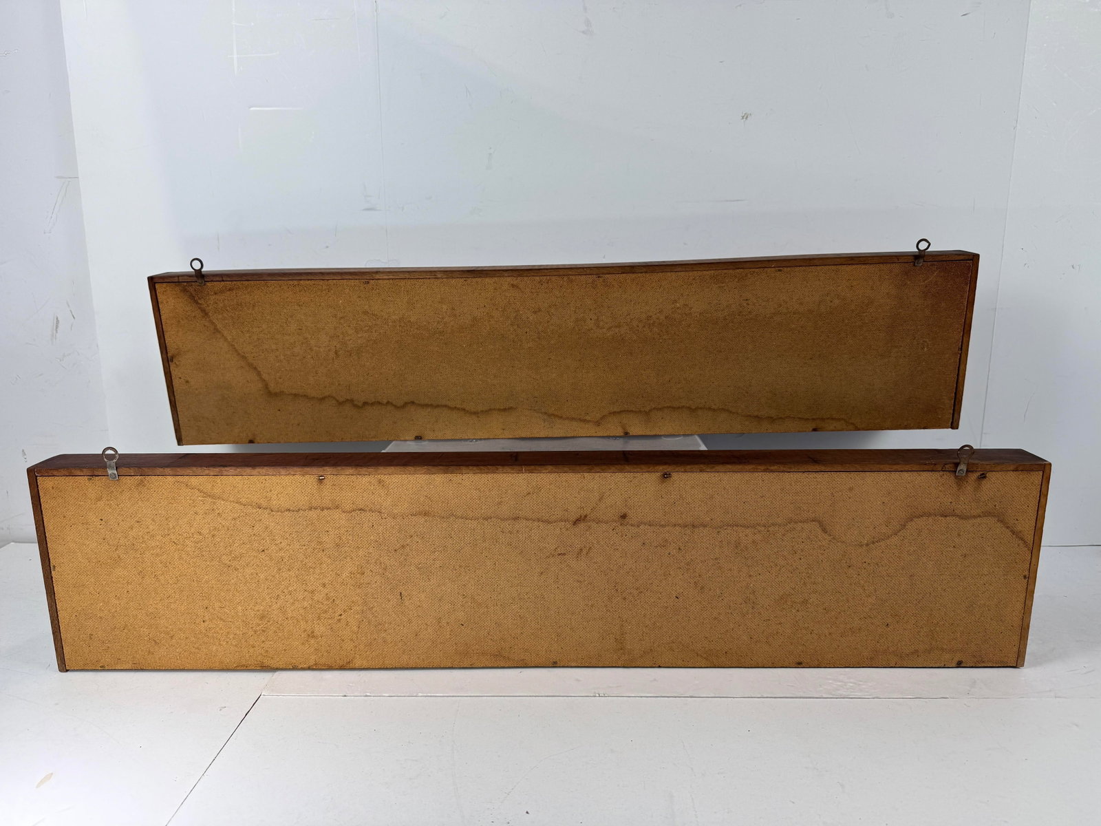 MCM 1950s Cabin Modern Architect Pair of MCM Walnut Wall Shelf Spice Rack in Orange+Blue Background - 7