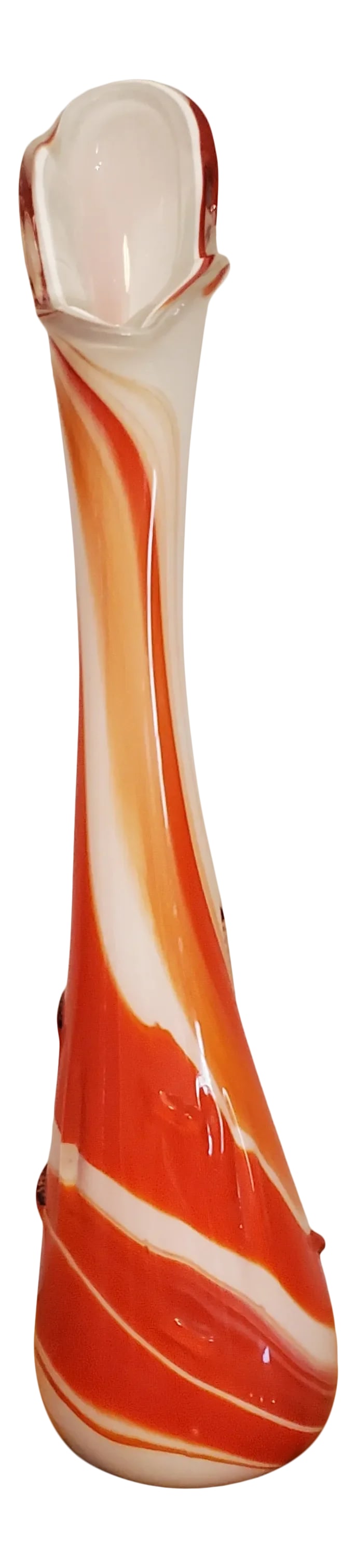 Mid 20th Century "Creamsicle" Blown Glass Swung Vase: Huge and stunning hand blown art glass vase. By nature this piece is one of a kind, while similar pieces can be found, its splendor is crafted by a glass artist, making each piece unique unto itself. 
