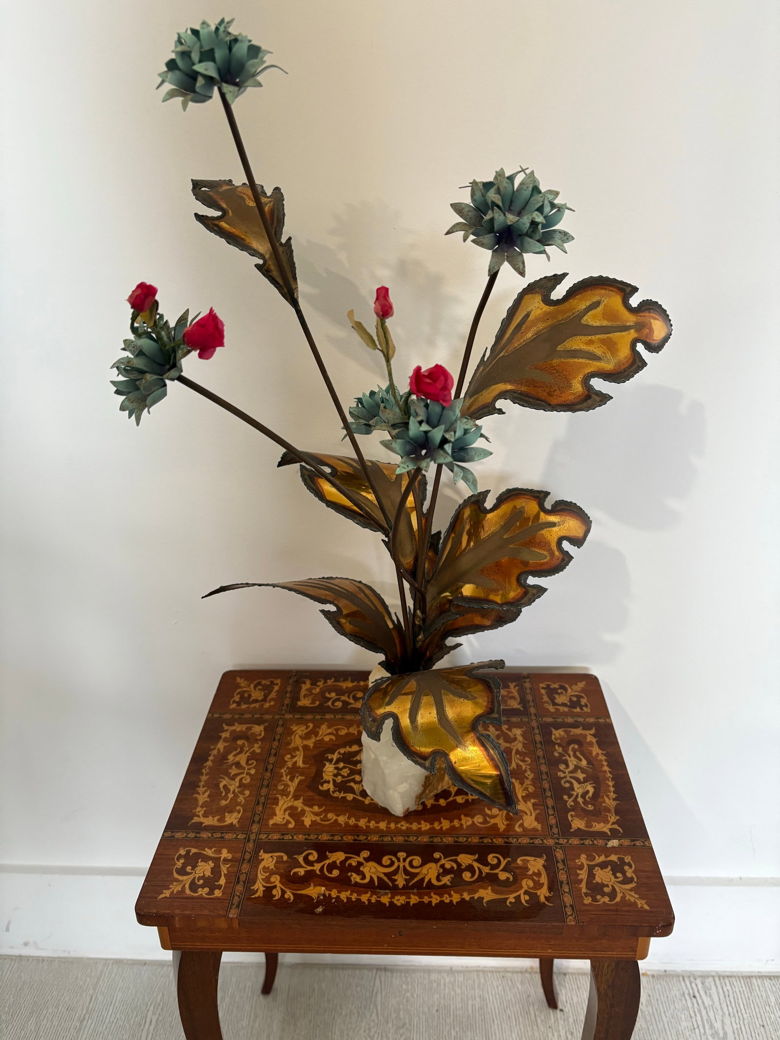 70's Brass and Onyx Flower Sculpture - 3