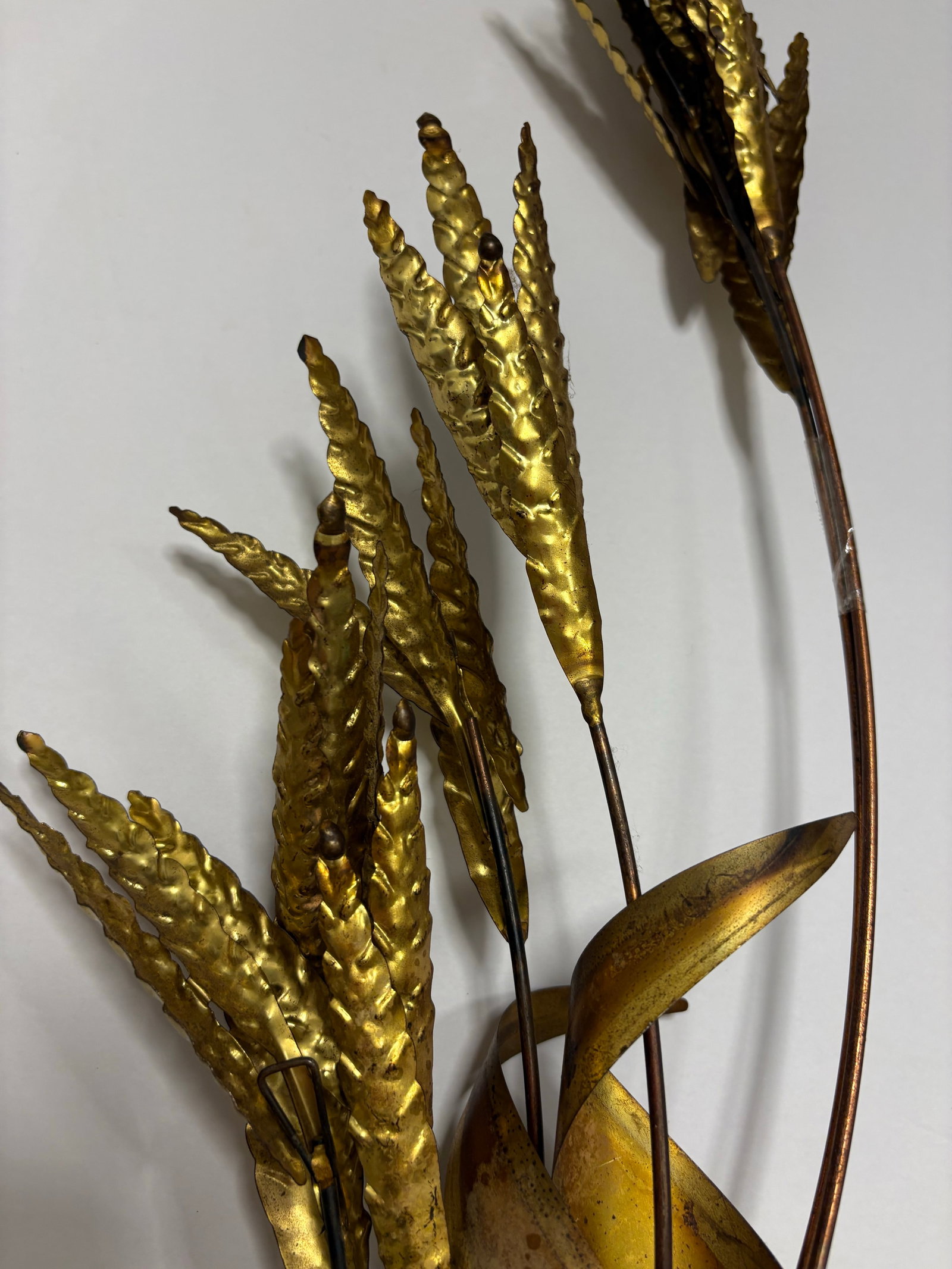 Vintage Brass Wheat Wall Sculpture With Copper Stems, Mid Century Modern Botanical Wall Art, 30" - 2