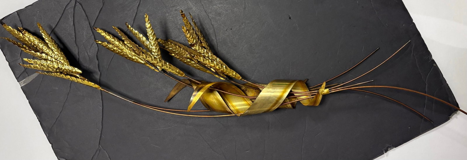 Vintage Brass Wheat Wall Sculpture With Copper Stems, Mid Century Modern Botanical Wall Art, 30" - 5