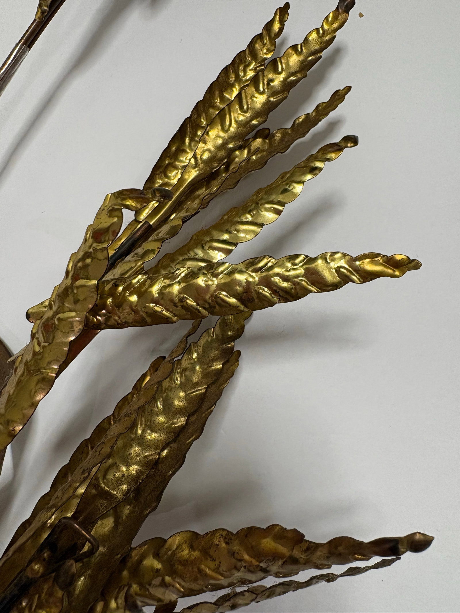 Vintage Brass Wheat Wall Sculpture With Copper Stems, Mid Century Modern Botanical Wall Art, 30" - 6