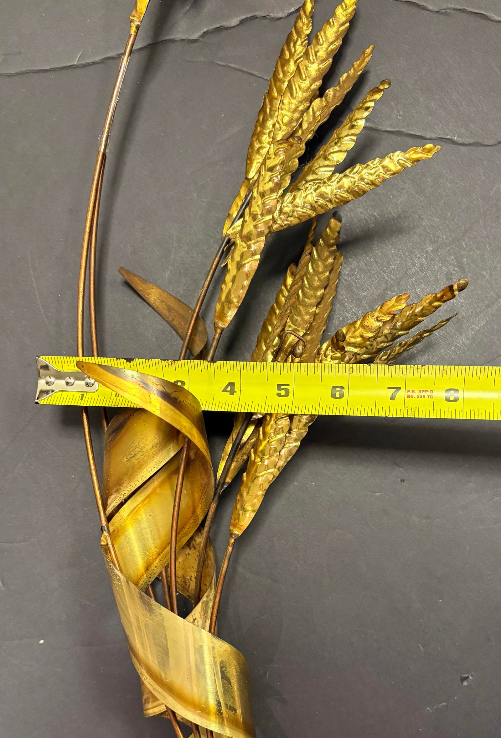 Vintage Brass Wheat Wall Sculpture With Copper Stems, Mid Century Modern Botanical Wall Art, 30" - 7