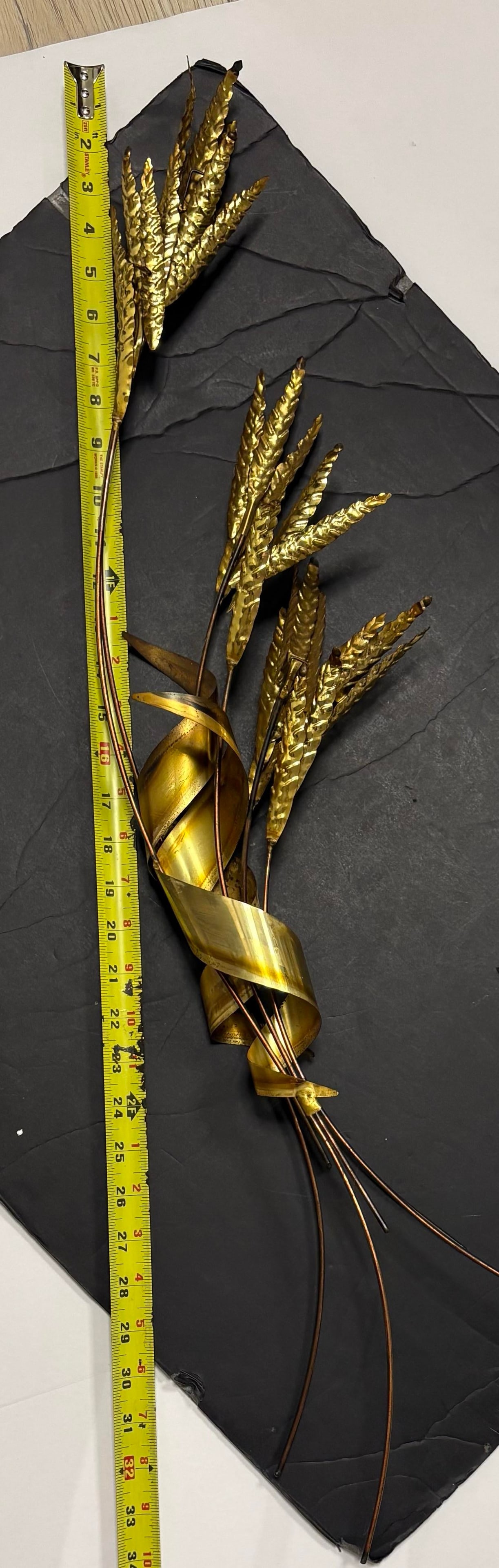 Vintage Brass Wheat Wall Sculpture With Copper Stems, Mid Century Modern Botanical Wall Art, 30" - 8