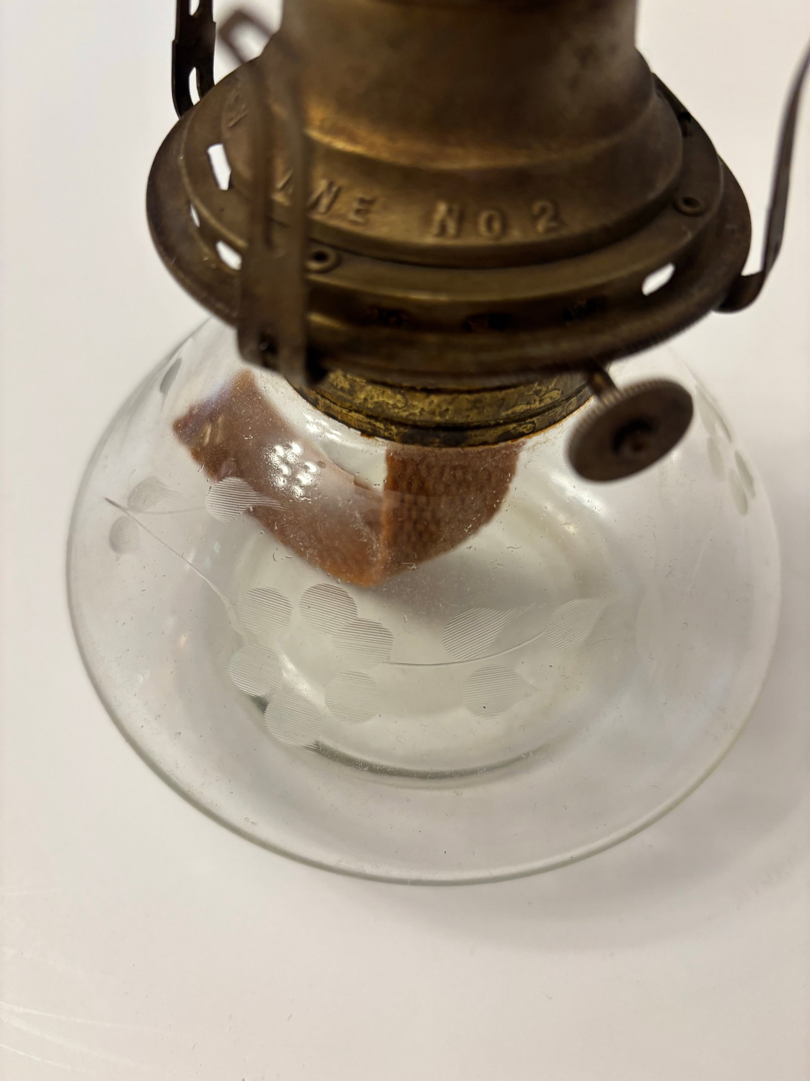 Antique Etched Floral Oil Lamp - 2