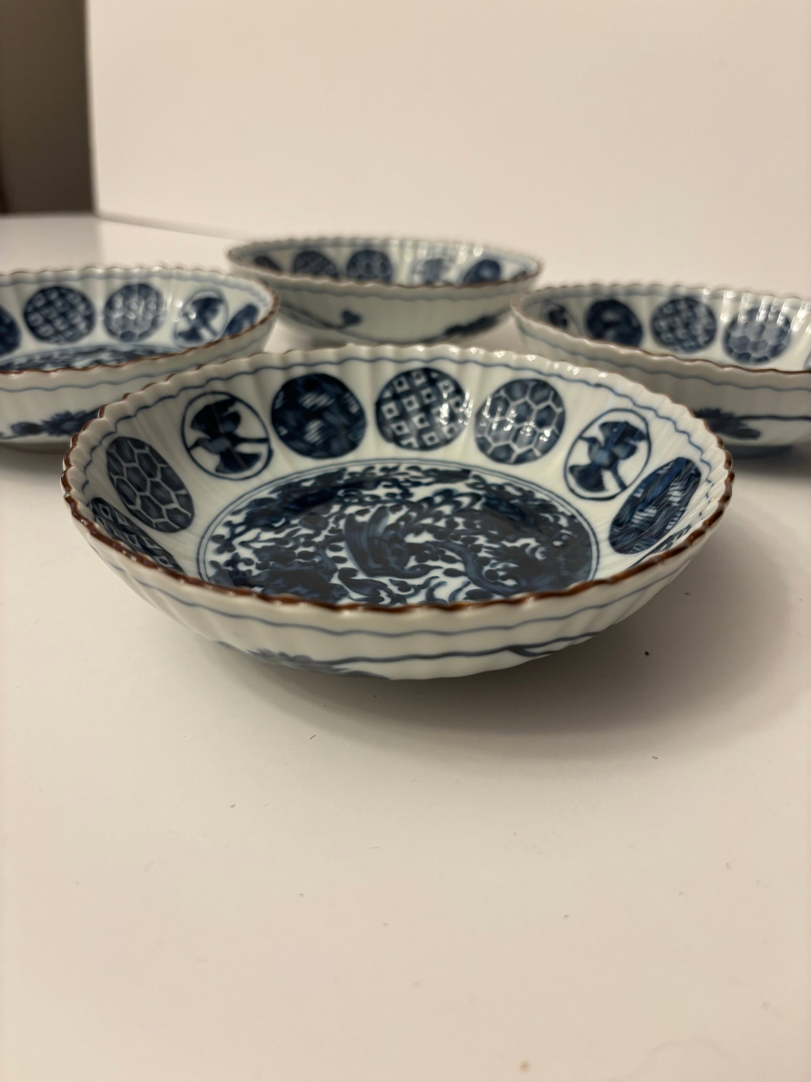 Early 19th Century Set of Four Ching Te Chen Style Blue and White Phoenix Salad Plates - 4