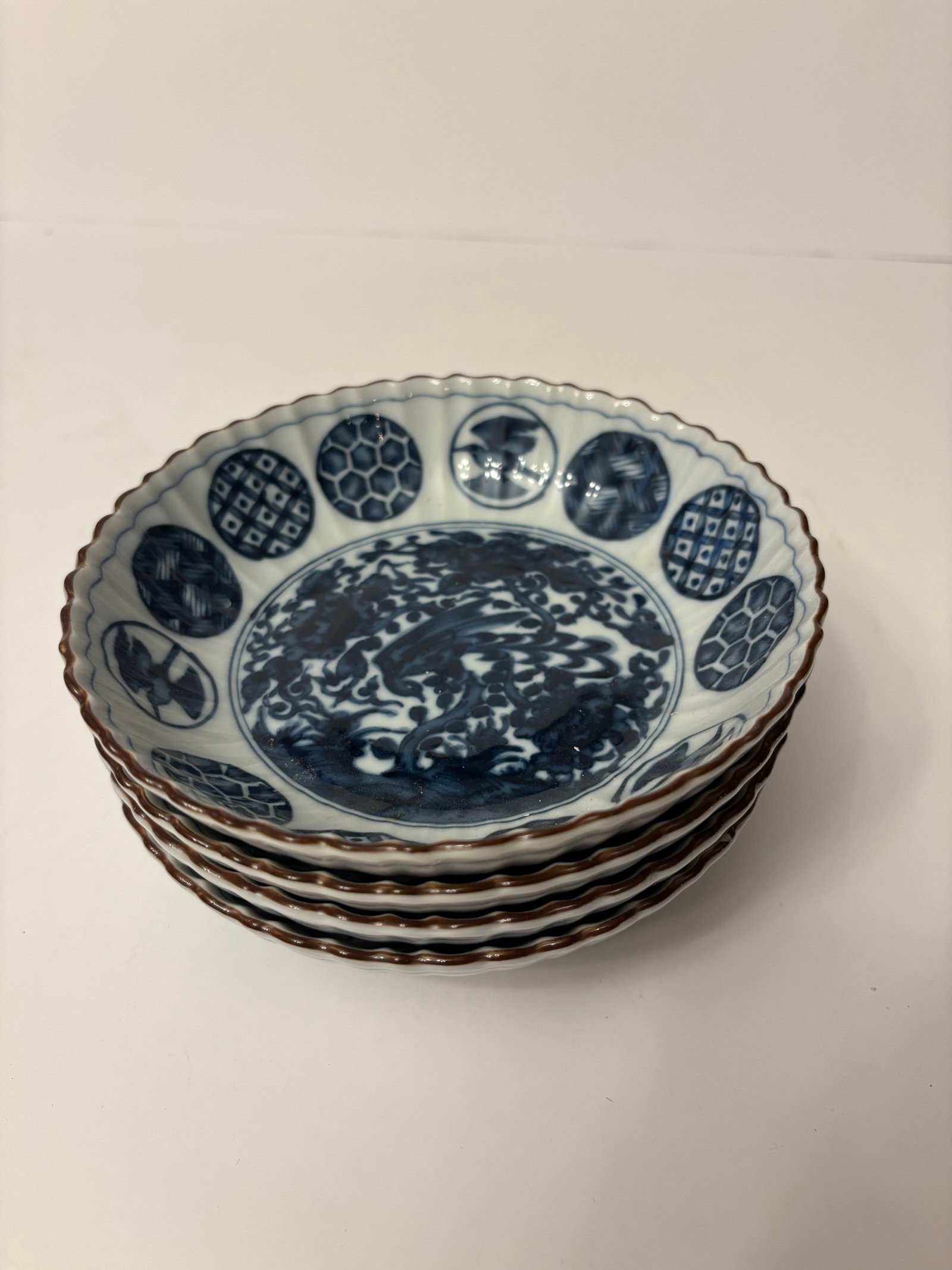 Early 19th Century Set of Four Ching Te Chen Style Blue and White Phoenix Salad Plates - 6