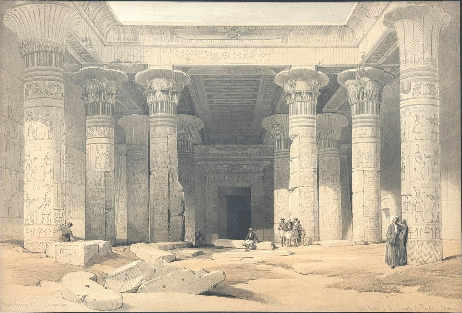 David Roberts Hand-Colored Egypt Lithograph - Grand Portico of the Temple of Philae, Nubia - 19th Ce - 2