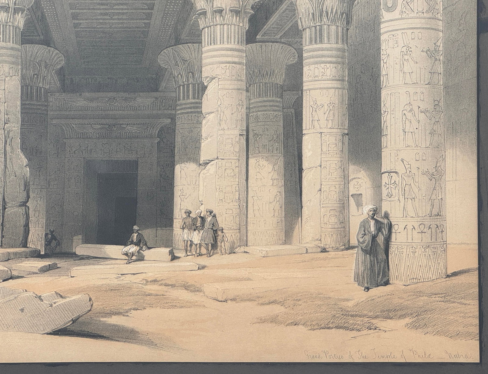 David Roberts Hand-Colored Egypt Lithograph - Grand Portico of the Temple of Philae, Nubia - 19th Ce - 3