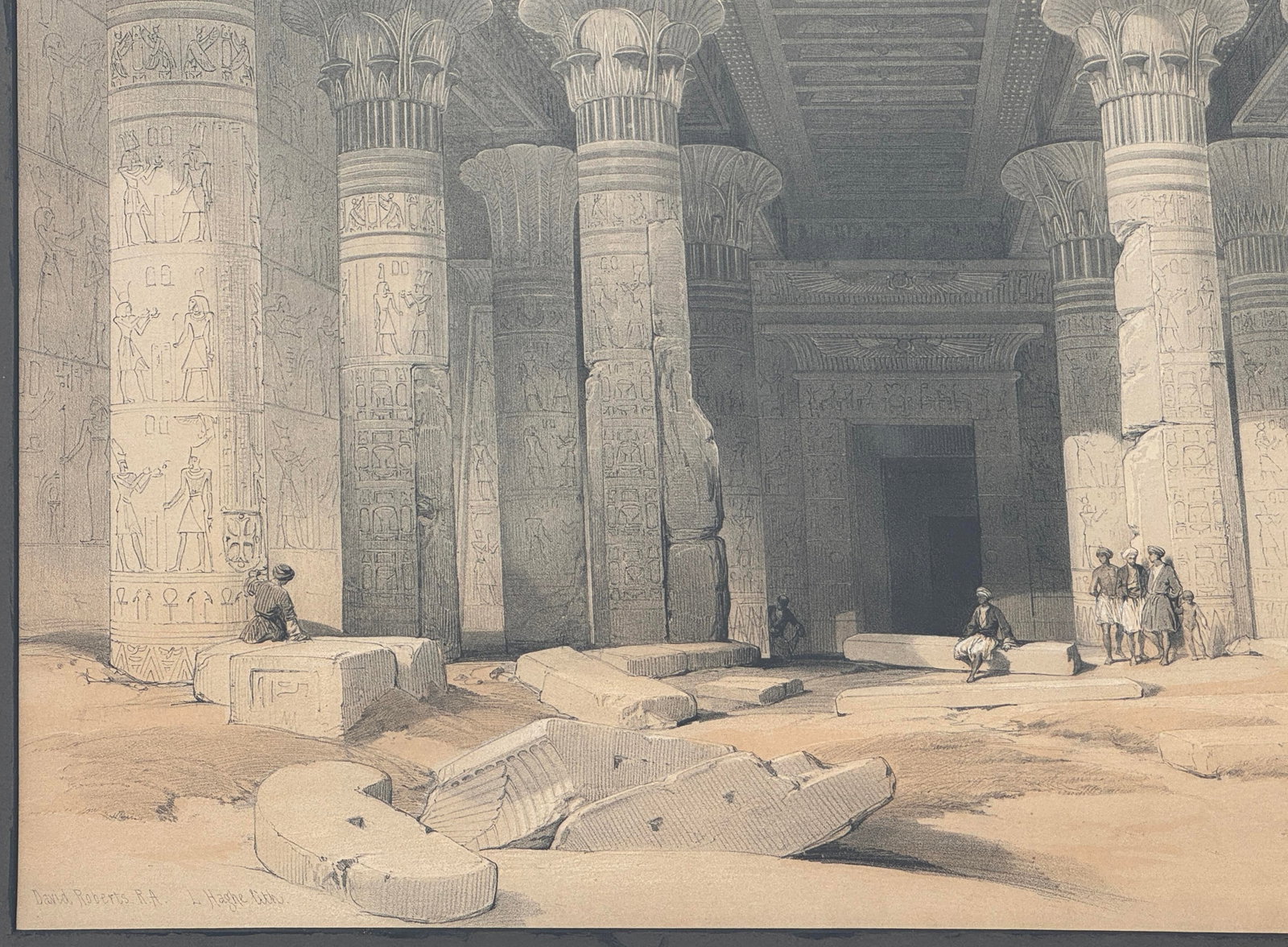 David Roberts Hand-Colored Egypt Lithograph - Grand Portico of the Temple of Philae, Nubia - 19th Ce - 4