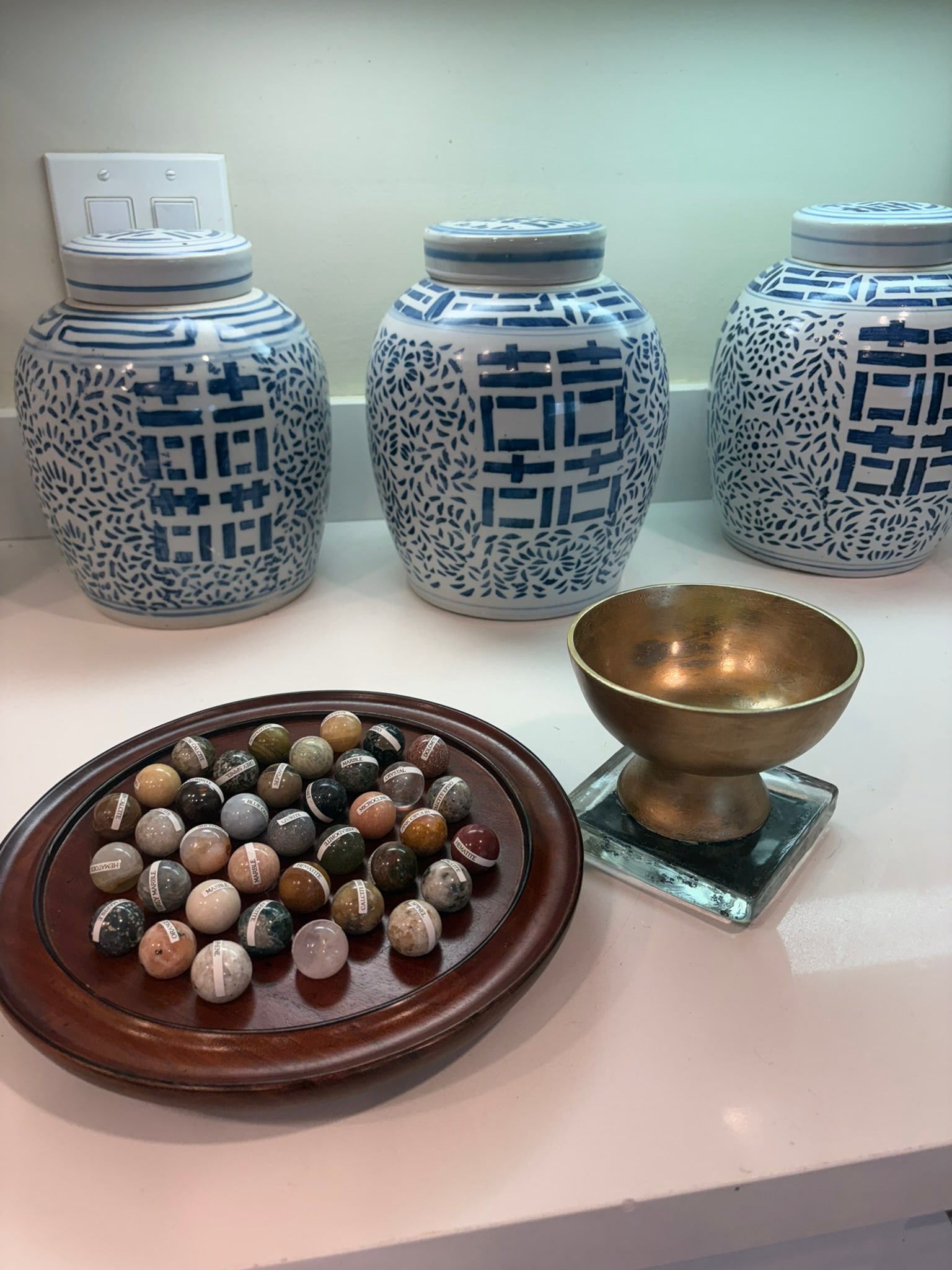 European Handcrafted Solitaire Game With Semi Precious Stone Marbles & Gilt Pedestal Bowl - 4
