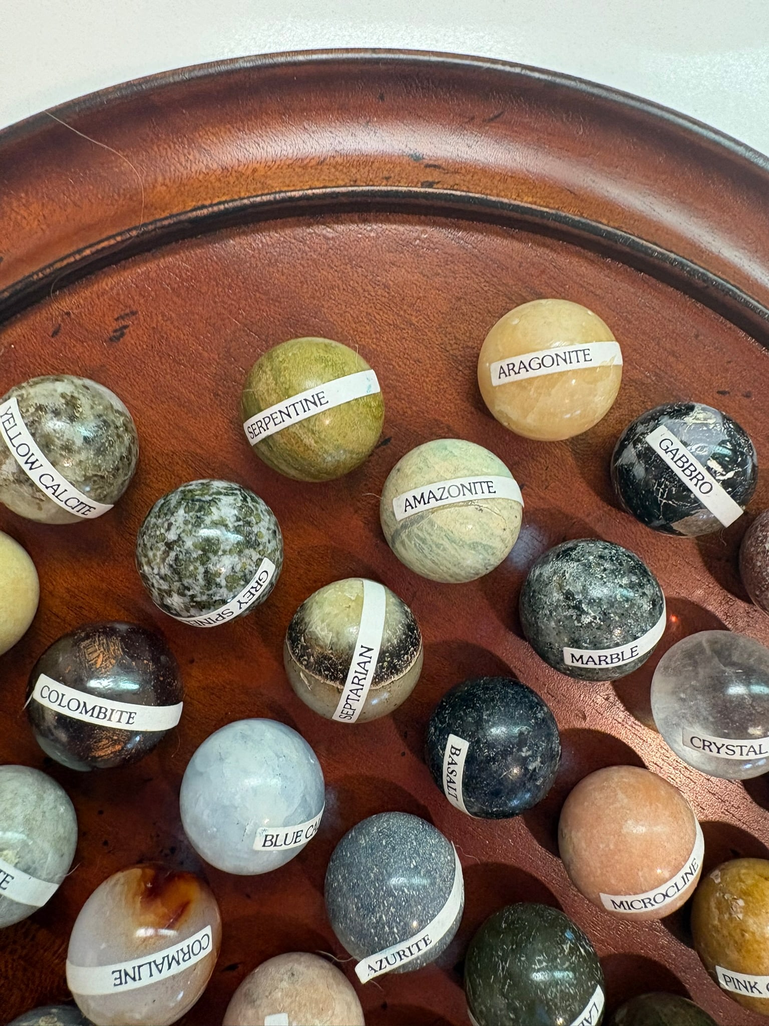 European Handcrafted Solitaire Game With Semi Precious Stone Marbles & Gilt Pedestal Bowl - 9