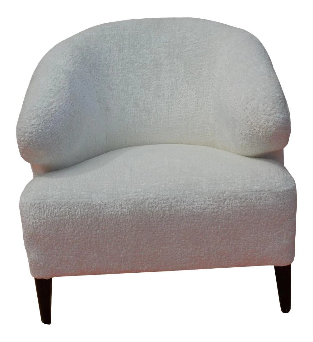 Vintage Modern Scandinavian Lounge Chair Newly Reupholstered: Vintage Scandinavian Modern Flemming Lassen Attributed Lounge Chair Newly Reupholstered in a High End White Italian Boucle Condition: Alterations: Original Design Modified Imperfections: Some Imperfec