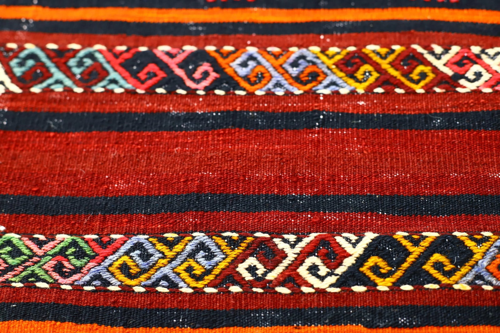 1960s Scandinavian Wool Burgundy Striped Design Hand Knotted Kilim Rug 5x10 Ft - 12
