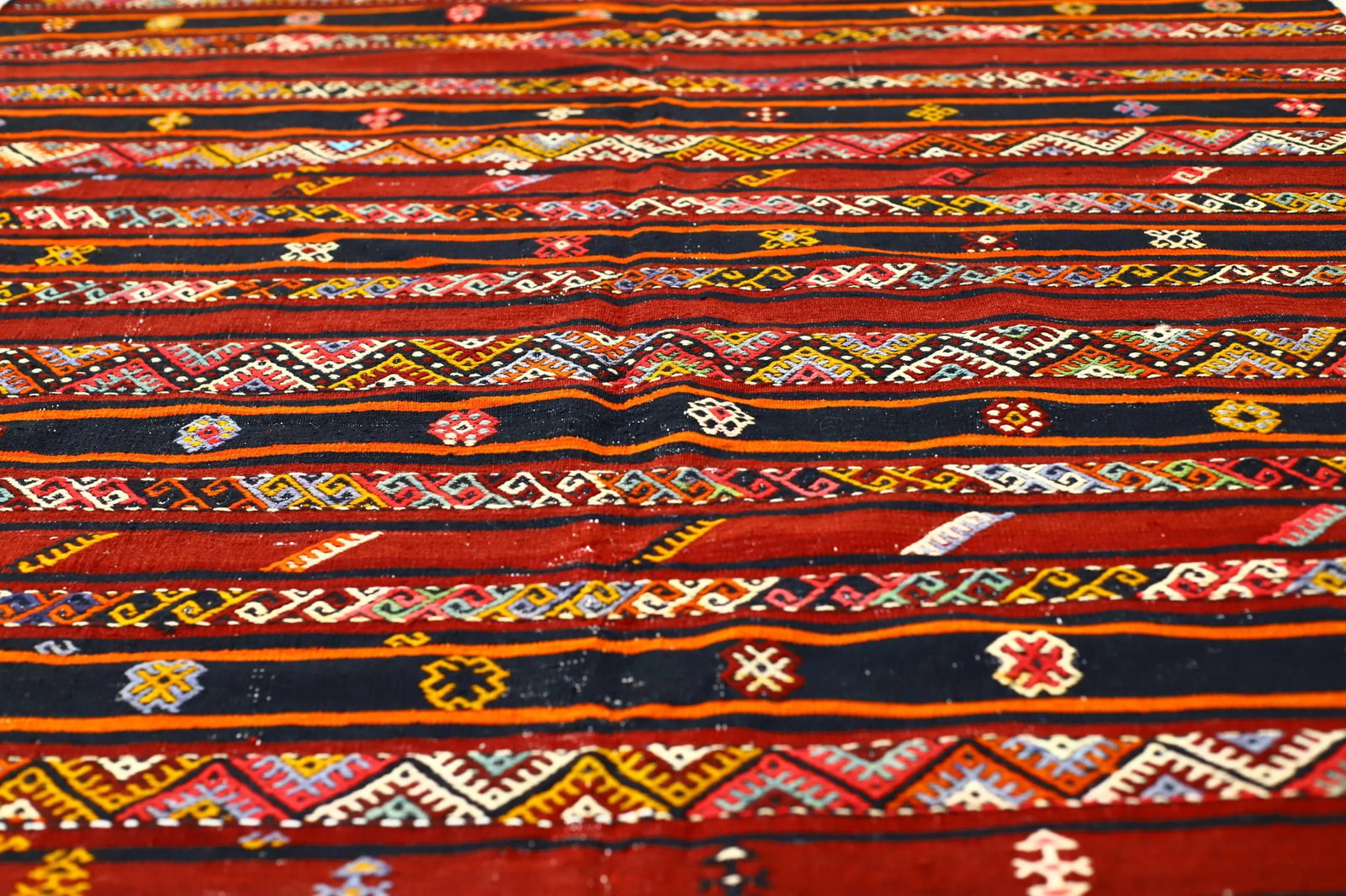 1960s Scandinavian Wool Burgundy Striped Design Hand Knotted Kilim Rug 5x10 Ft - 9