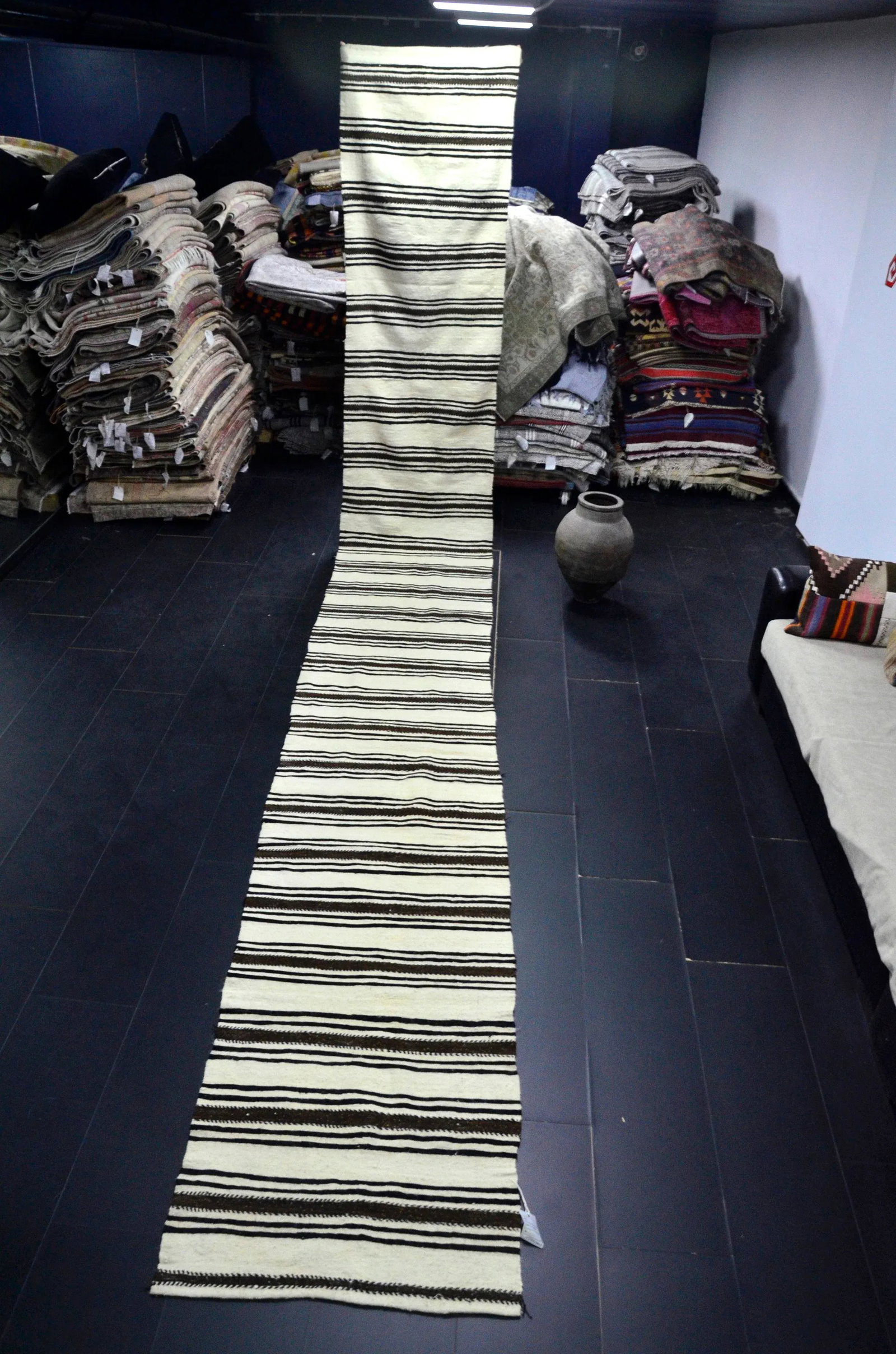 Vintage Long Turkish Handwoven Kilim Runner Rug - 9