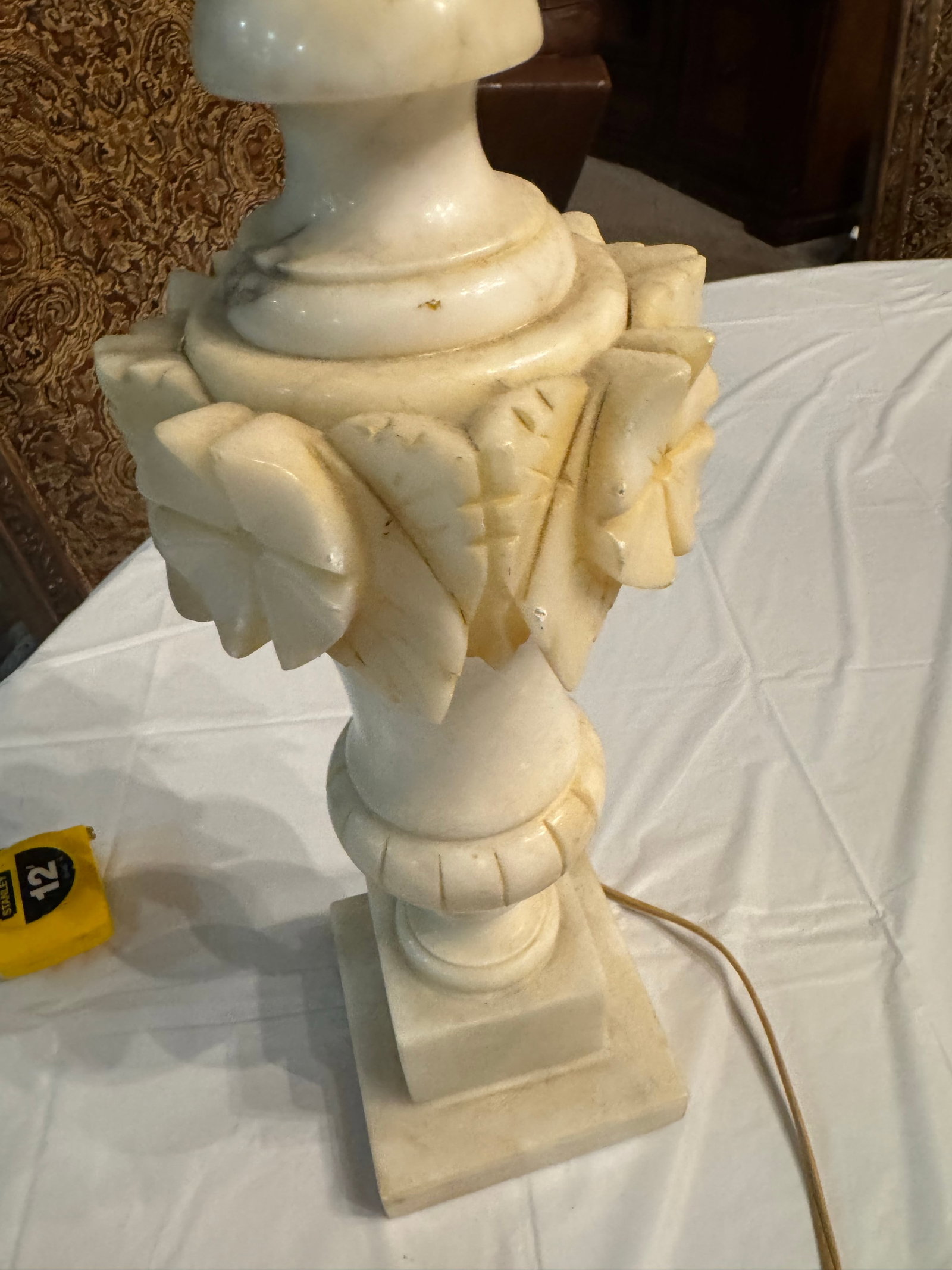 Antique Italian Hand Carved Alabaster Table Lamp - 2