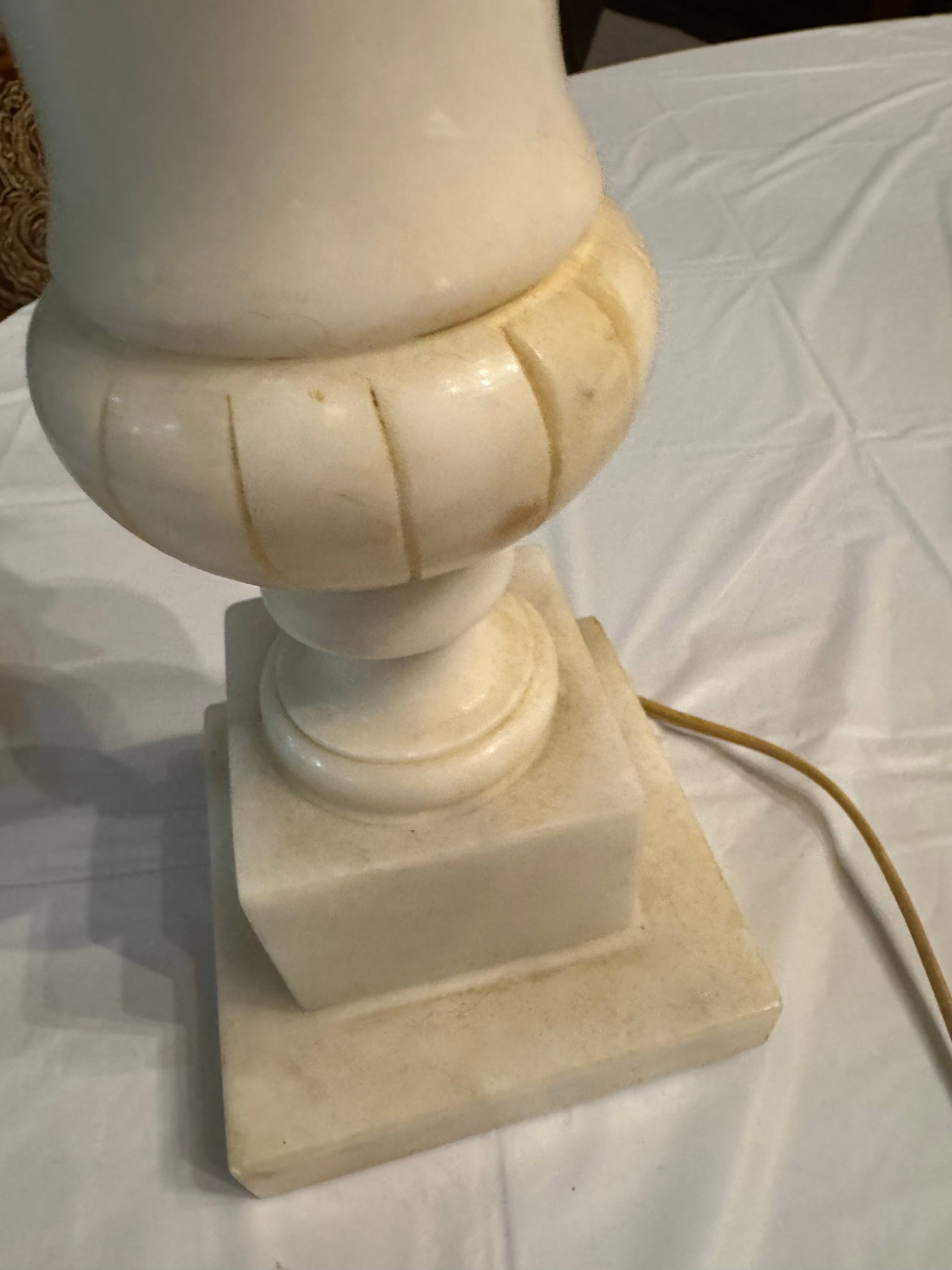 Antique Italian Hand Carved Alabaster Table Lamp - 3