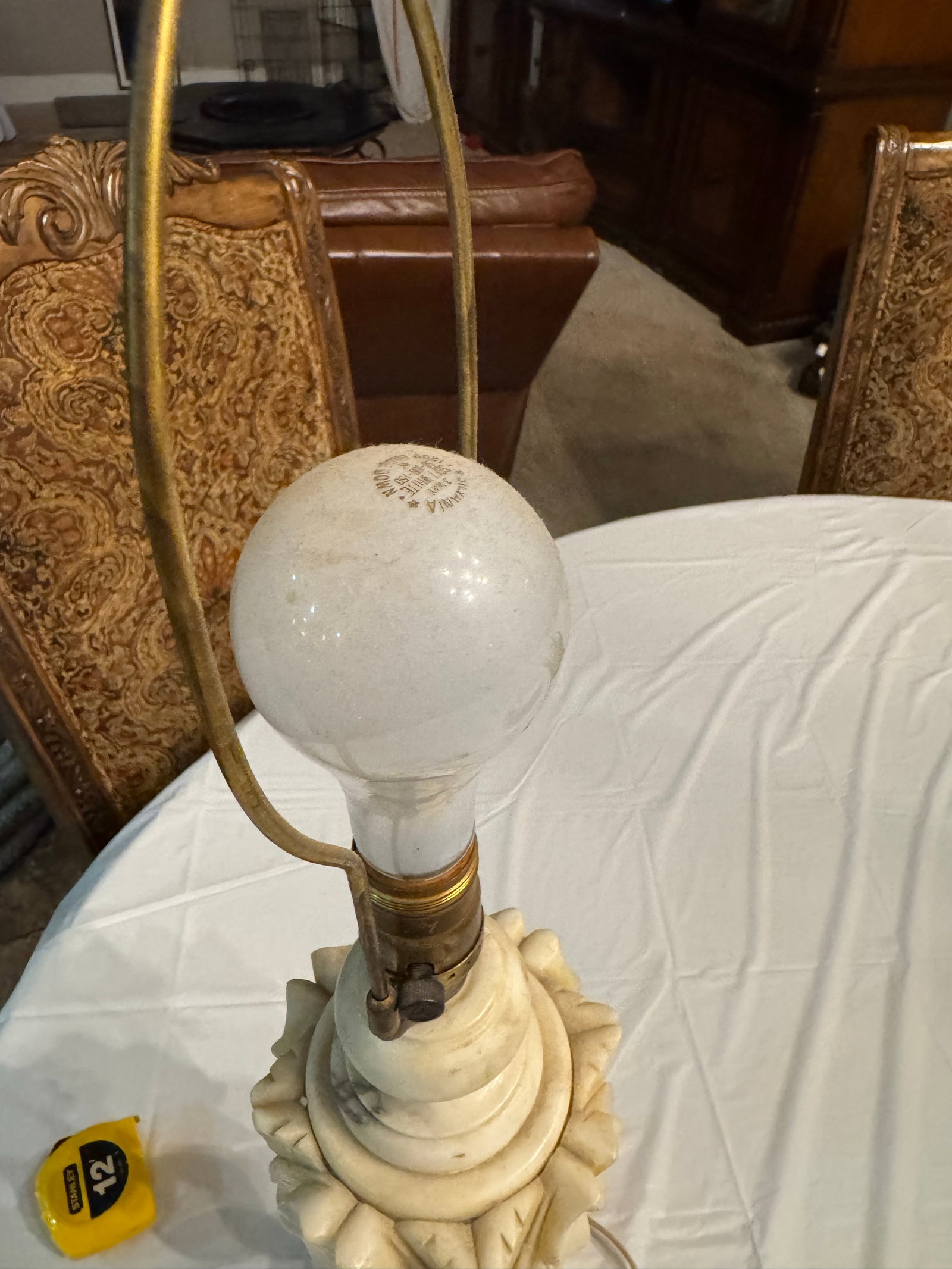 Antique Italian Hand Carved Alabaster Table Lamp - 4