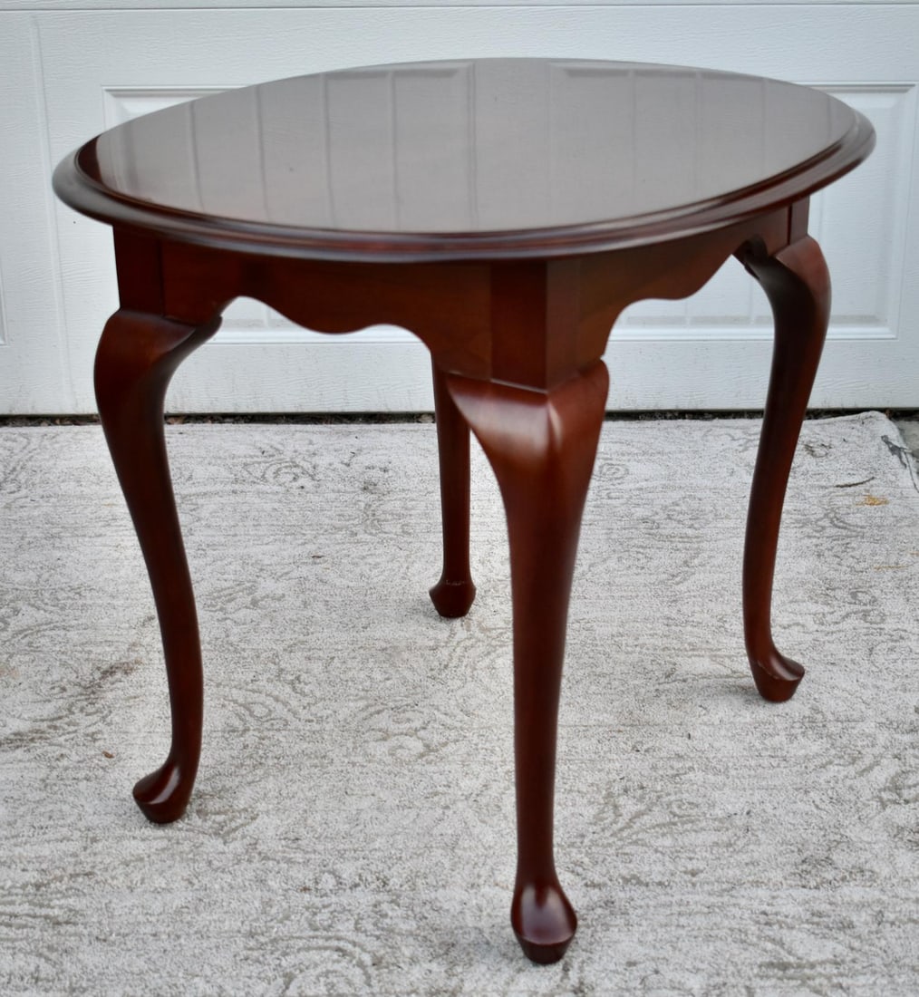 Ethan Allen Cherry Table Queen Anne Style Oval Accent End Side 1990s - 4