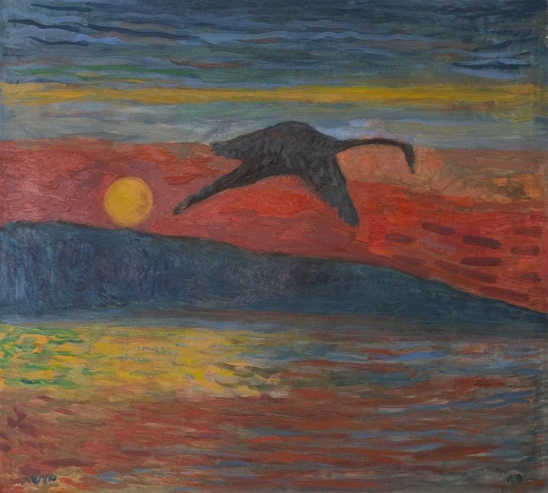 2012 Contemporary Expressionist Style Sunset Seascape Oil Painting by Joe Reno: This painting measures 3'8" x 3'4". Joe Reno both stretched the canvas and painted it in 2012. Please see the photographs for details about this abstract expressionist original artist signed