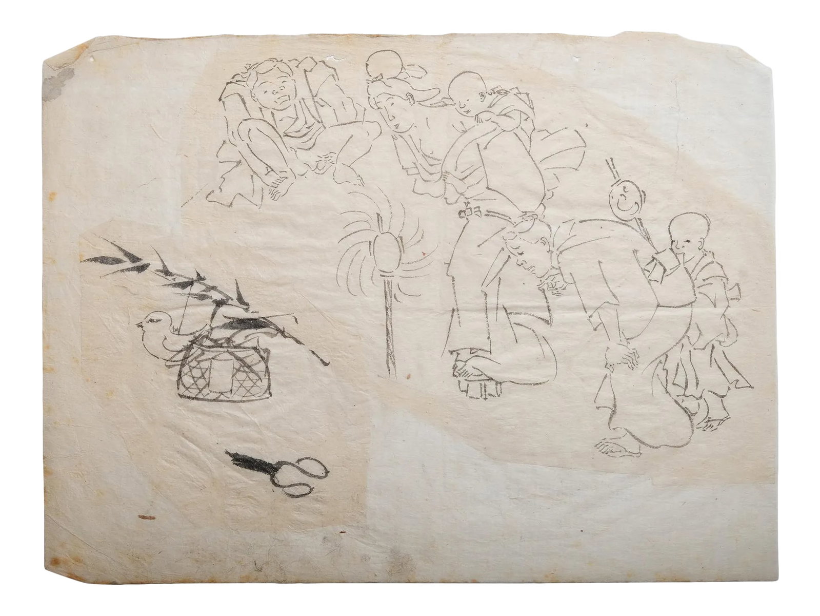 18th Century Japanese Wood Block Proof of Crowd Around a Lantern: This proof measures approximately 9 x 6.75". Condition: Alterations: Original Condition Unaltered Imperfections: Some Imperfections Condition Notes: Please see the photographs for details about this v