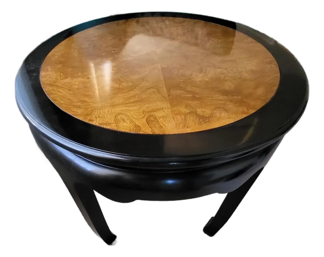 Mid 20th Century Century Ebonized Pagoda End Table With Chinese Horse Leg & Burl Inlay Chin-Hua Coll: Century Ebonized Pagoda End Table With Chinese Horse Leg & Burl Inlay Chin-Hua Collection Whole set available, message me if interested. Open to discussing the price as well. Condition: Alterations: