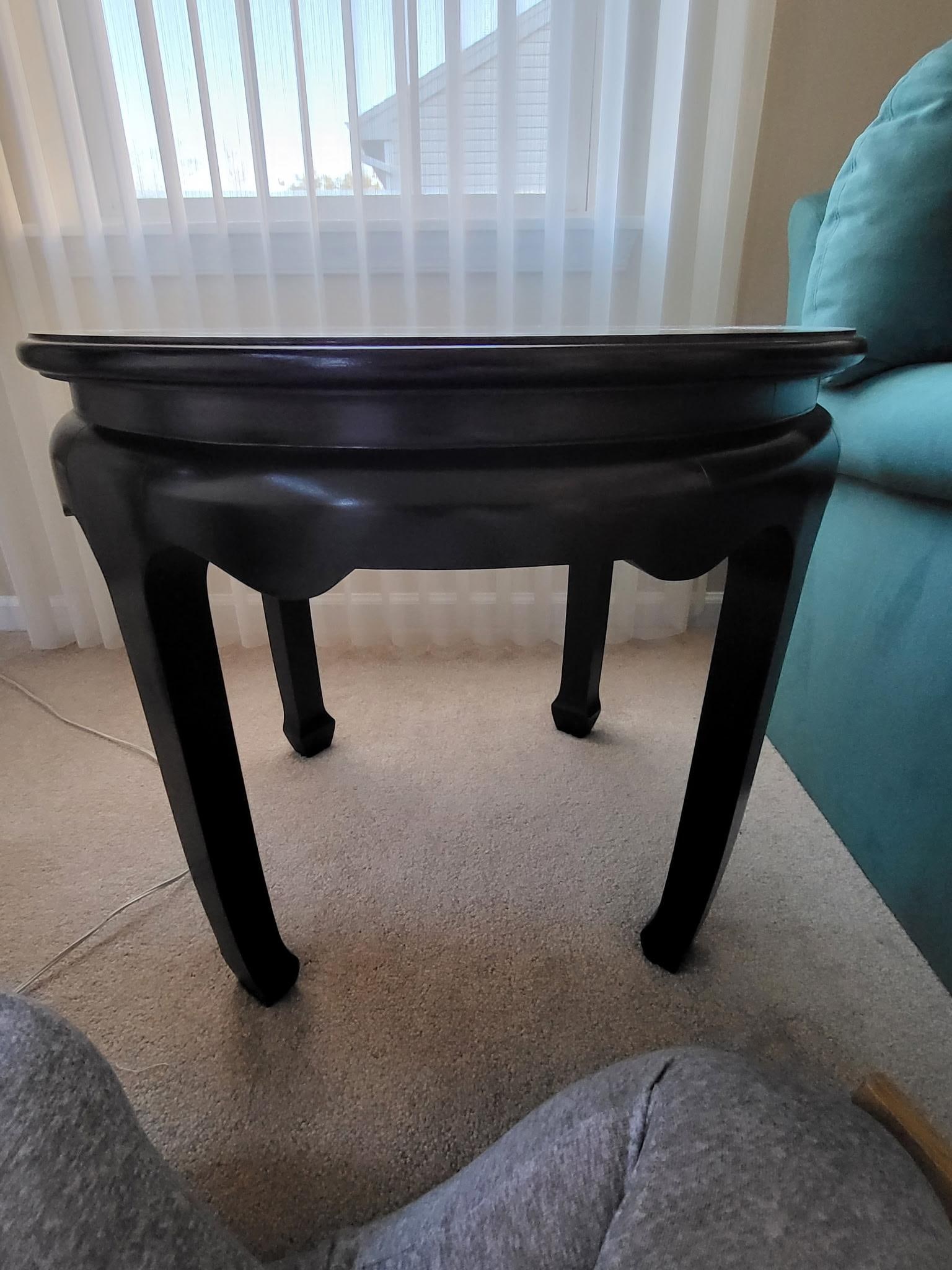 Mid 20th Century Century Ebonized Pagoda End Table With Chinese Horse Leg & Burl Inlay Chin-Hua Coll - 2