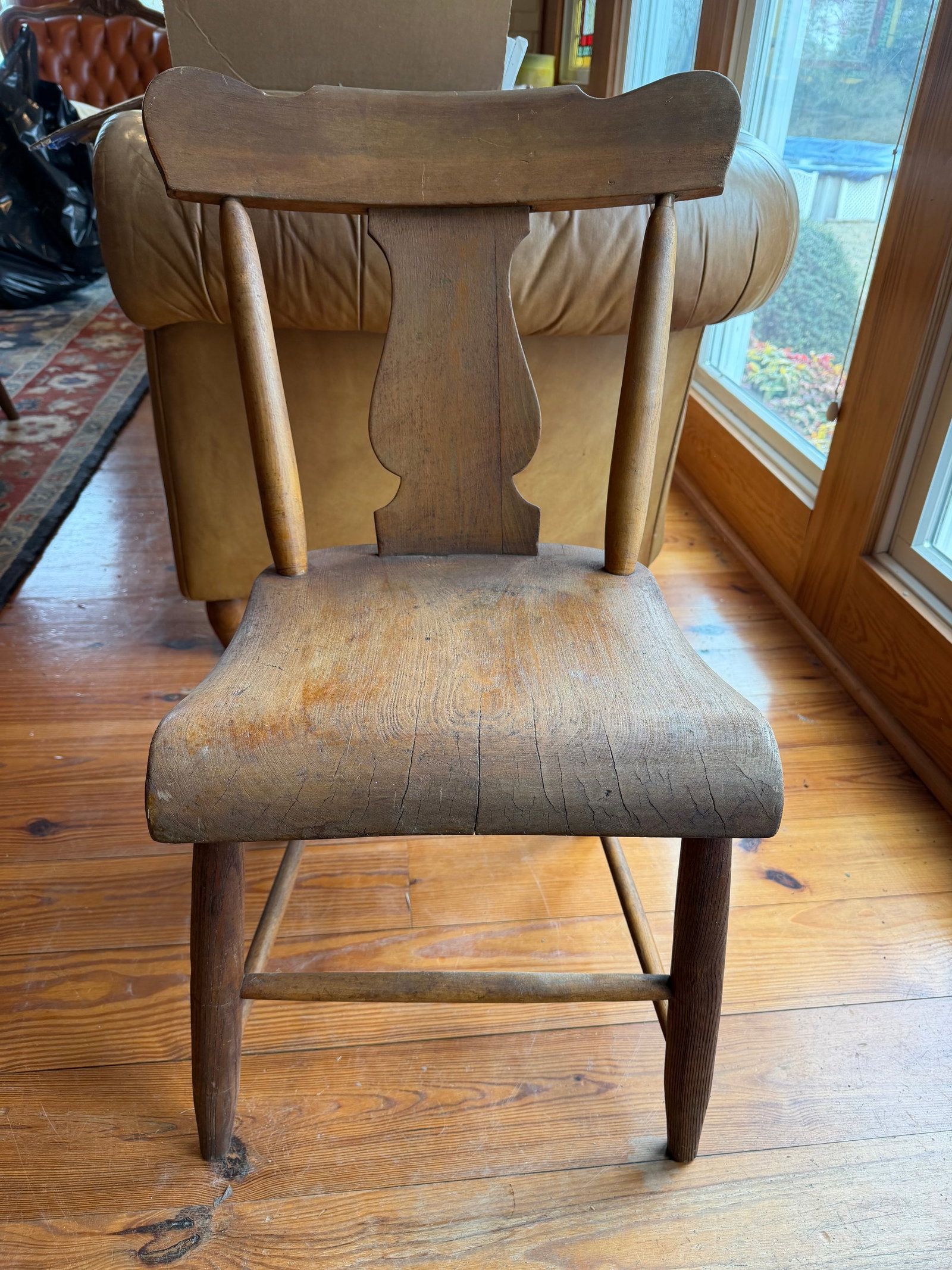 Pair of Antique Primitive Farmhouse Chairs - Country Wooden Side Chair With Original Patina, Circa 1 - 4