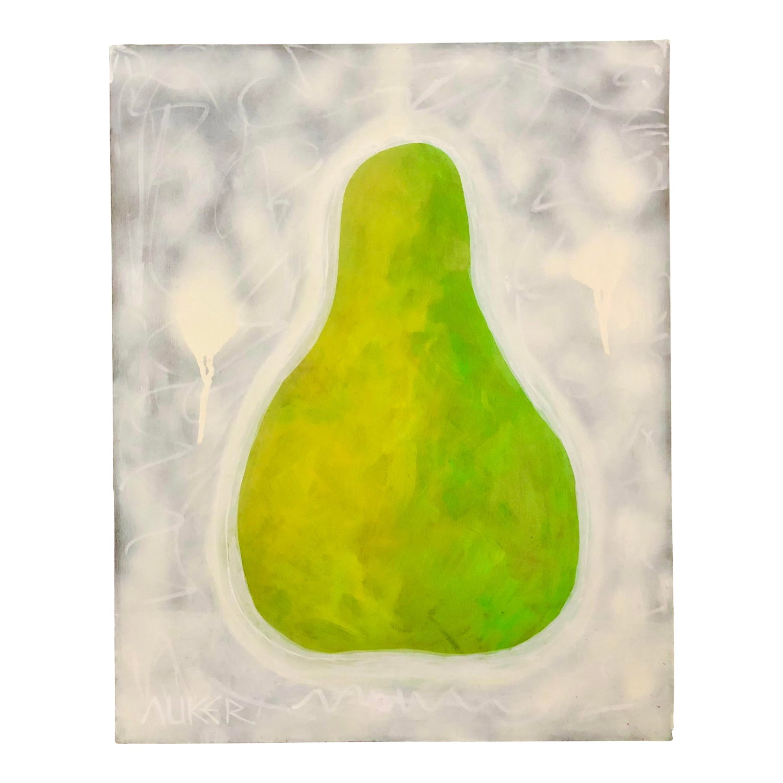 Contemporary Painting on Canvas by CL Auker, Large Green Pear: This large pear painting was inspired by the pears of Oregon as well as pop art. Acrylic and spray paint on canvas. A completely unique and original artwork on stretched canvas. COA included. Wired
