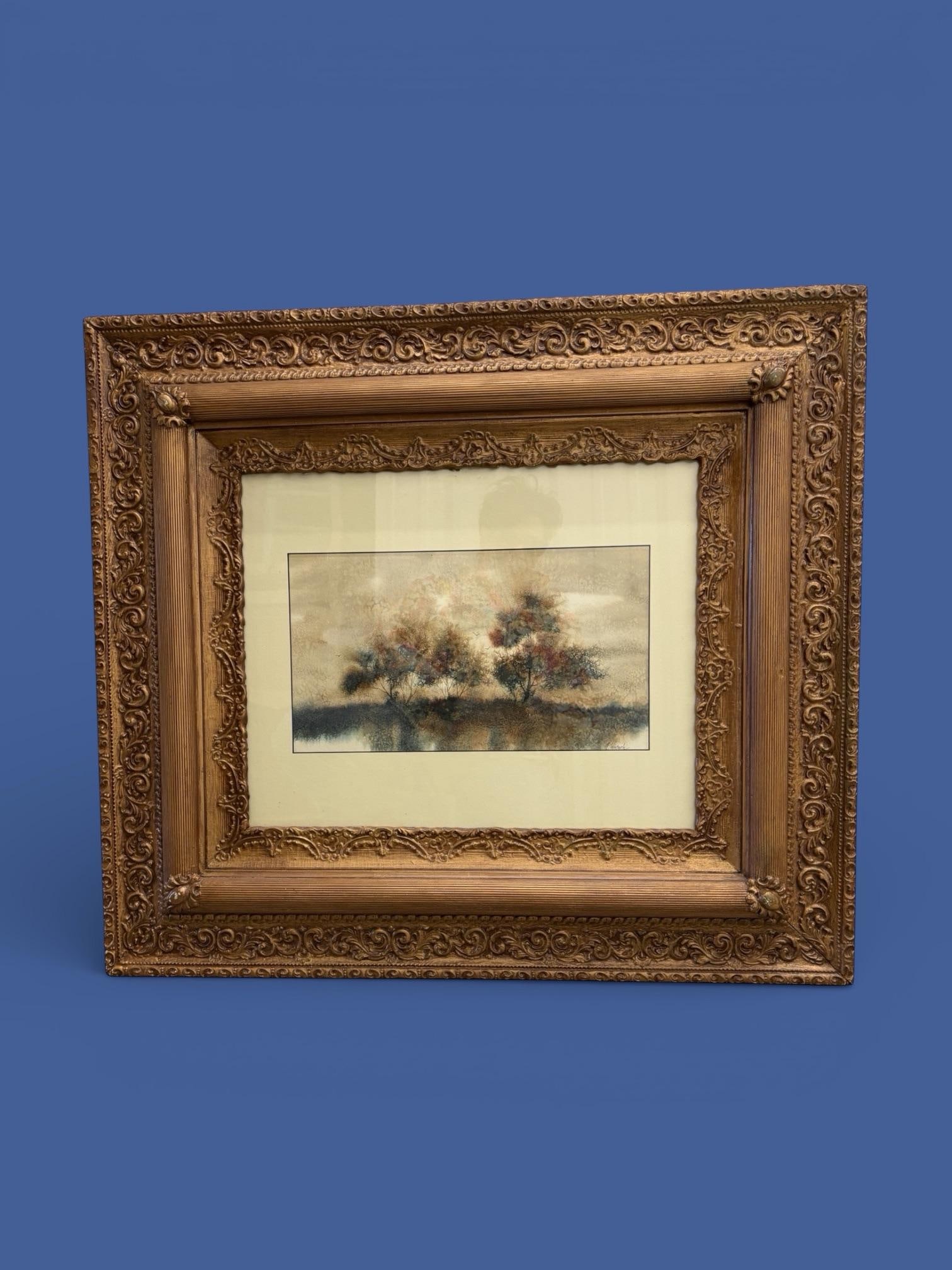 Antique Mid-Century Modern Framed Watercolor Paintings by C. Winterle - a Pair - 5