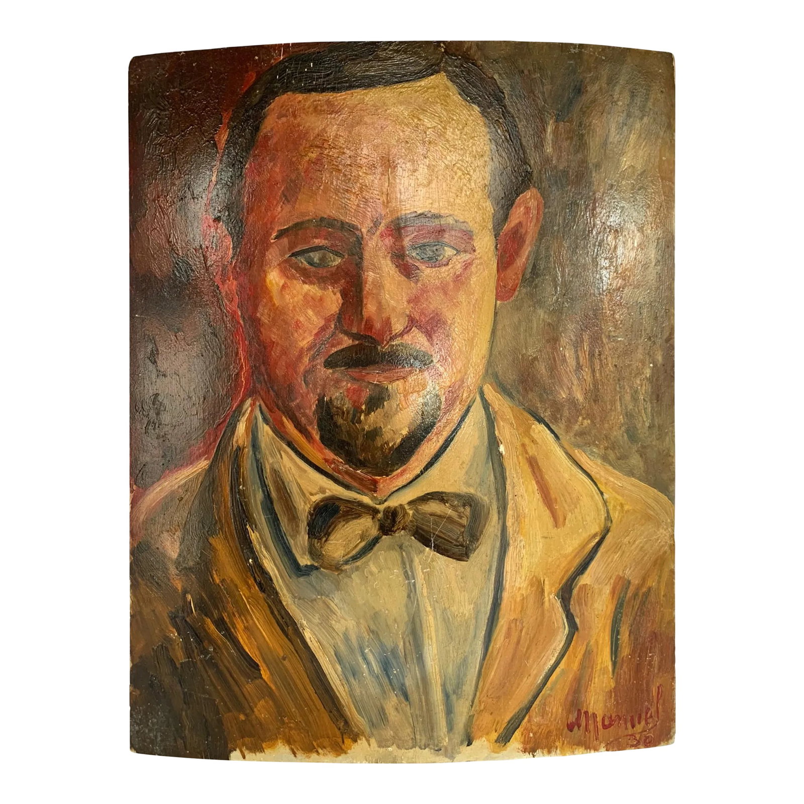 1930s Oil on Board Self Portrait Painting by Manuel Boccini: Oil on board self portrait painting by Manuel Boccini (Italian-American, 1890 - 1962), artist who was active in New York and Italy. Signed and dated (1930) to lower right . Titled and dated to verso C