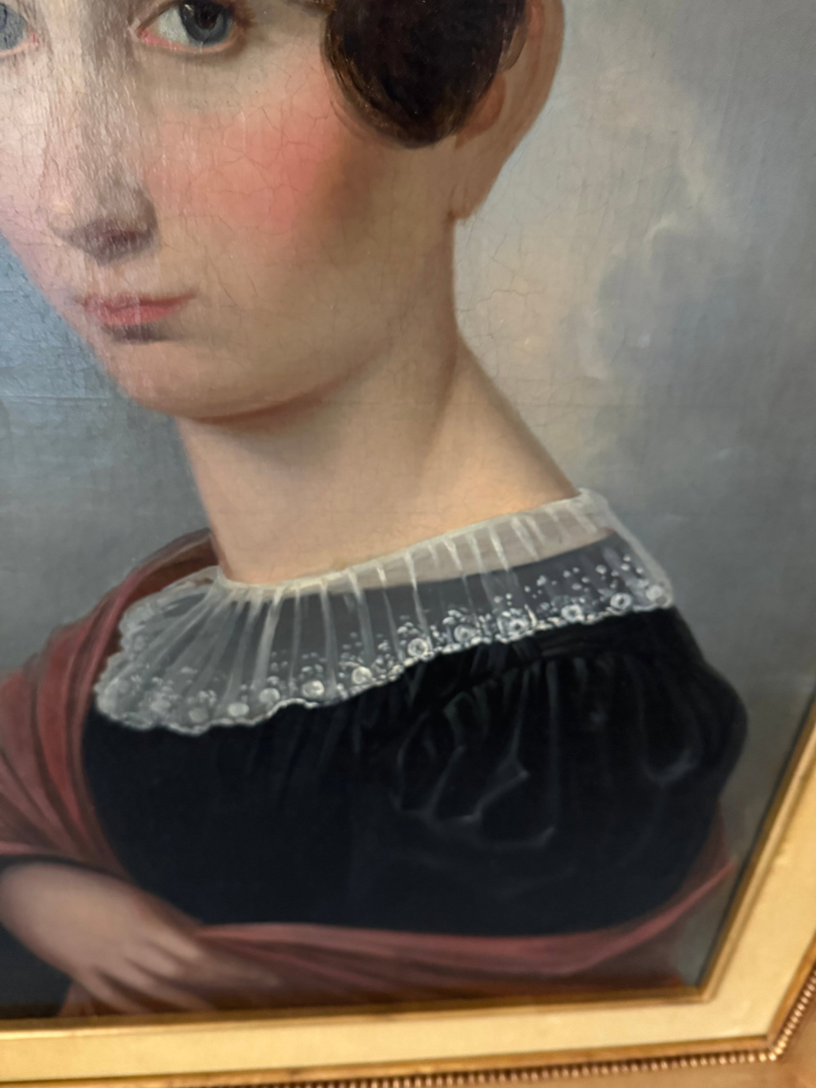 19th Century Granduer Antique Portrait Oil Paint on Canvas Classic Lady - 10