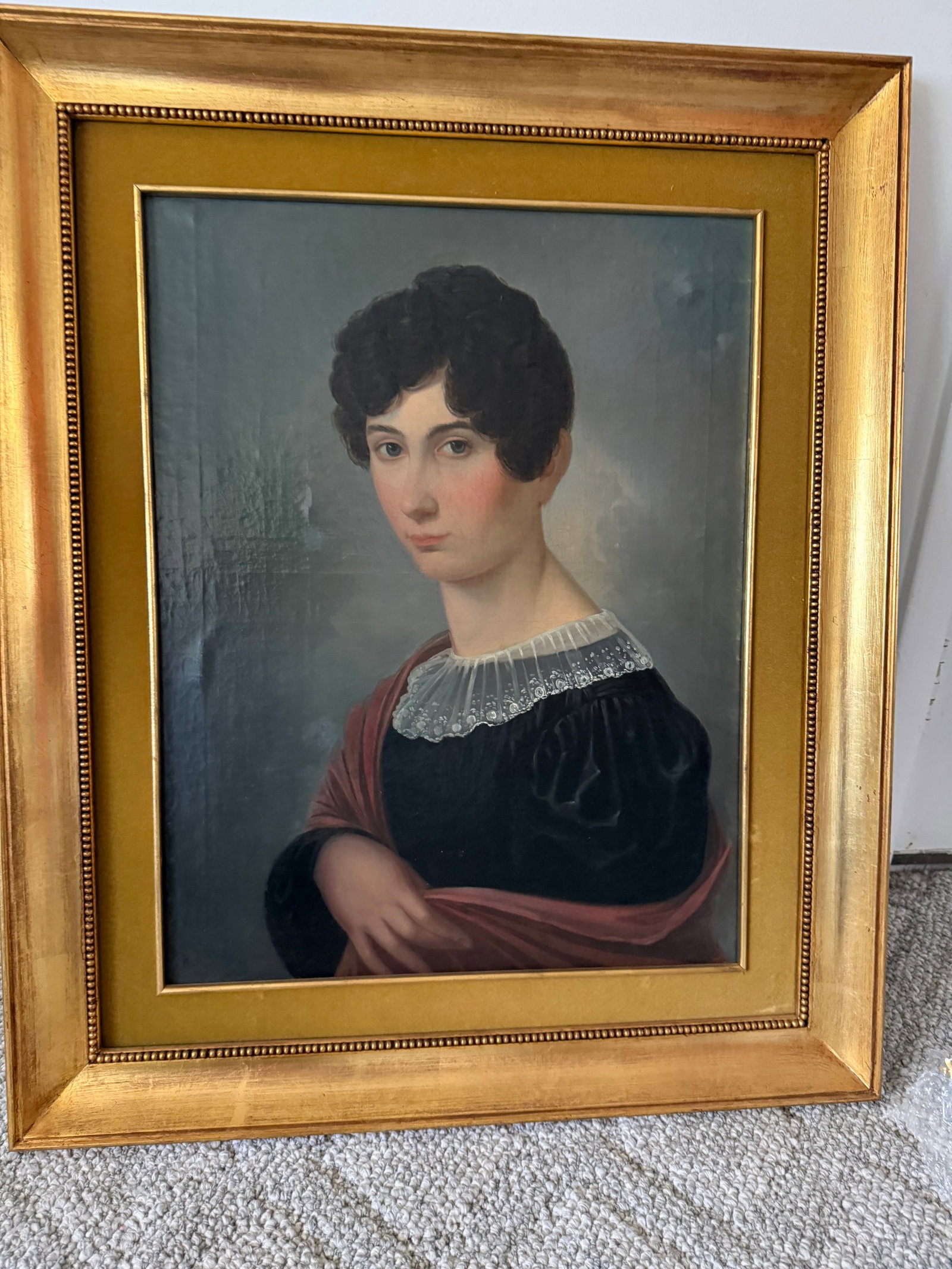 19th Century Granduer Antique Portrait Oil Paint on Canvas Classic Lady - 3