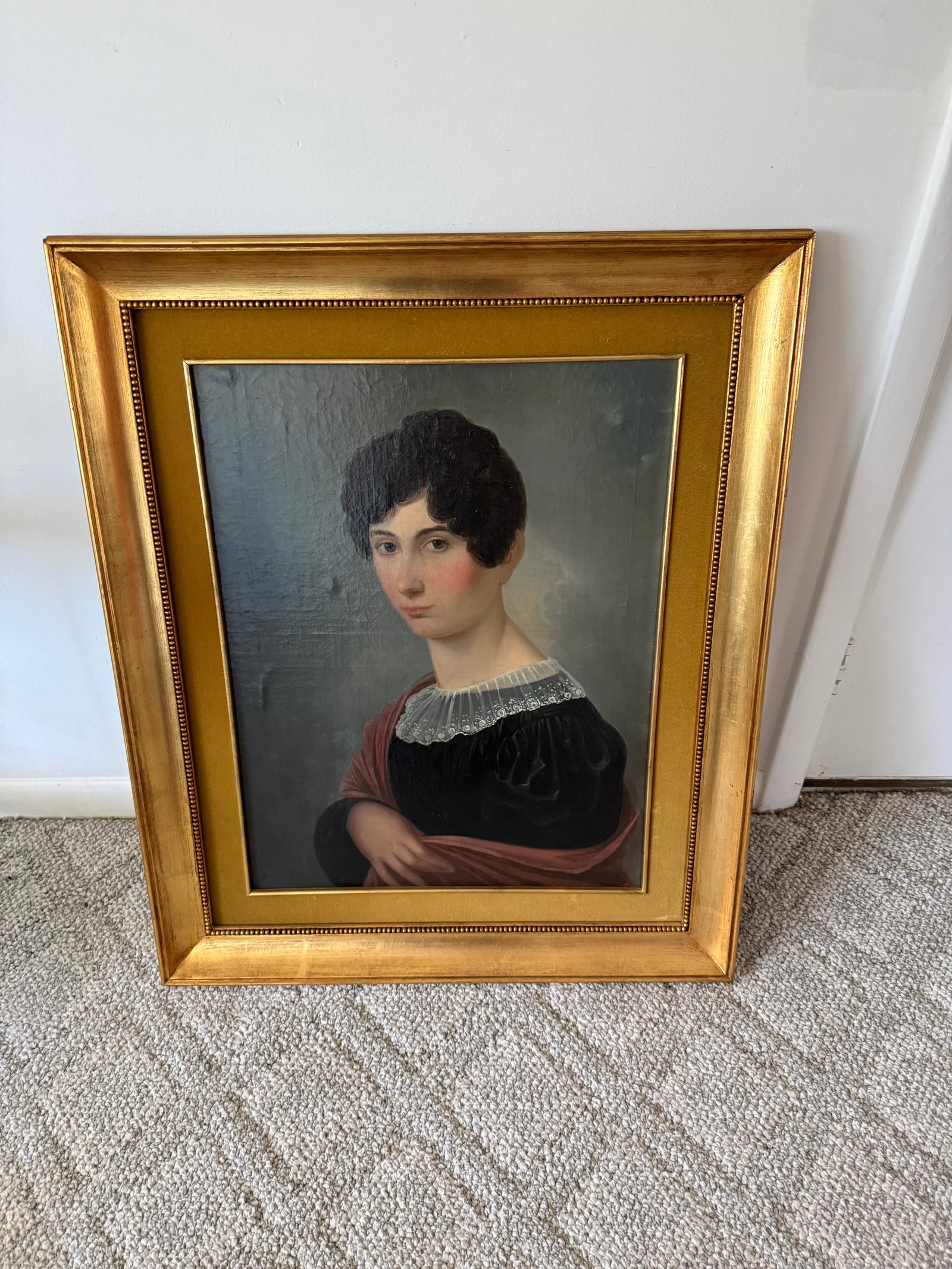 19th Century Granduer Antique Portrait Oil Paint on Canvas Classic Lady - 4
