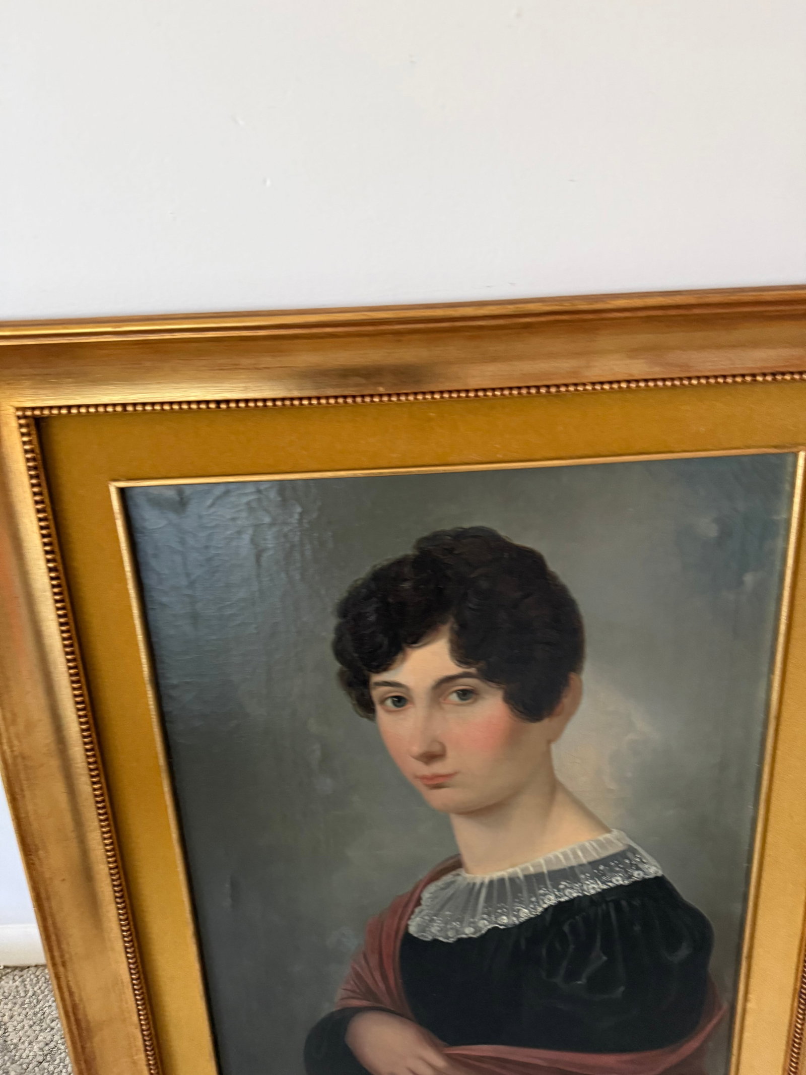 19th Century Granduer Antique Portrait Oil Paint on Canvas Classic Lady - 5