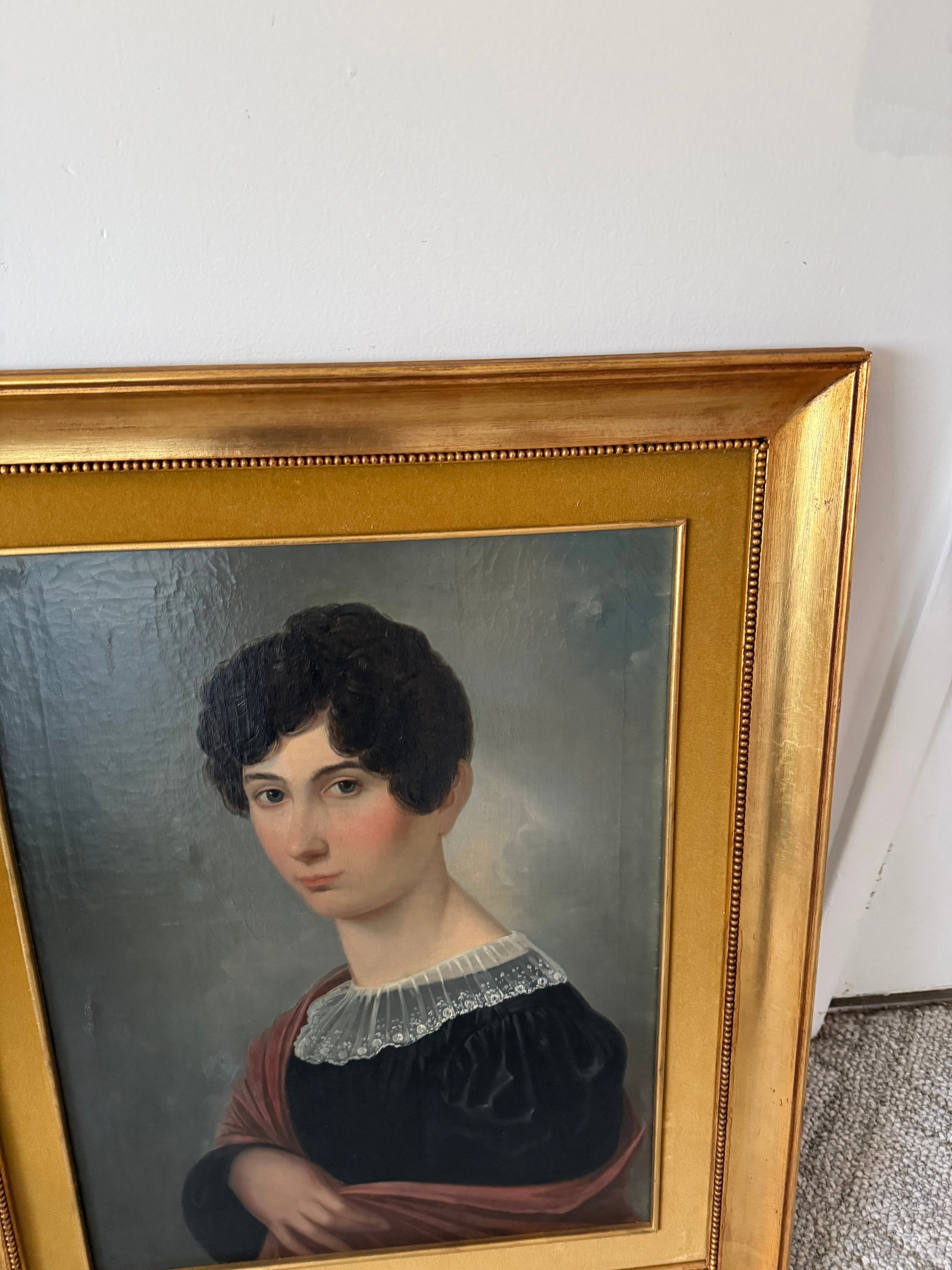 19th Century Granduer Antique Portrait Oil Paint on Canvas Classic Lady - 7