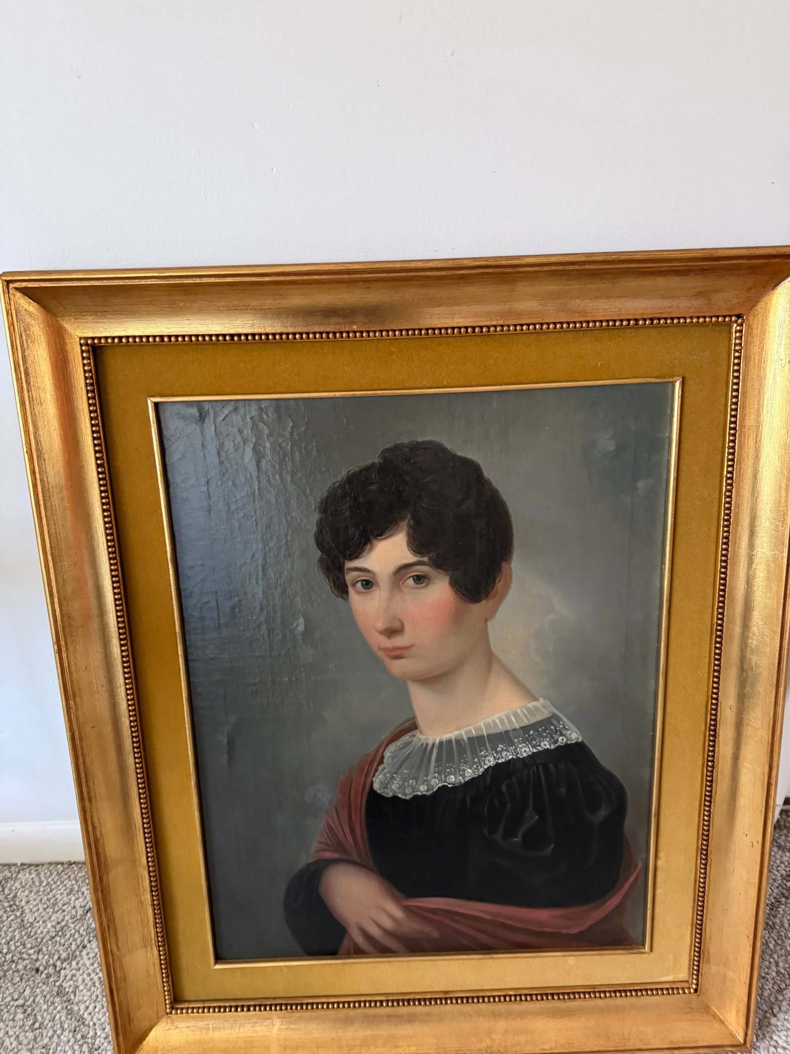 19th Century Granduer Antique Portrait Oil Paint on Canvas Classic Lady - 9