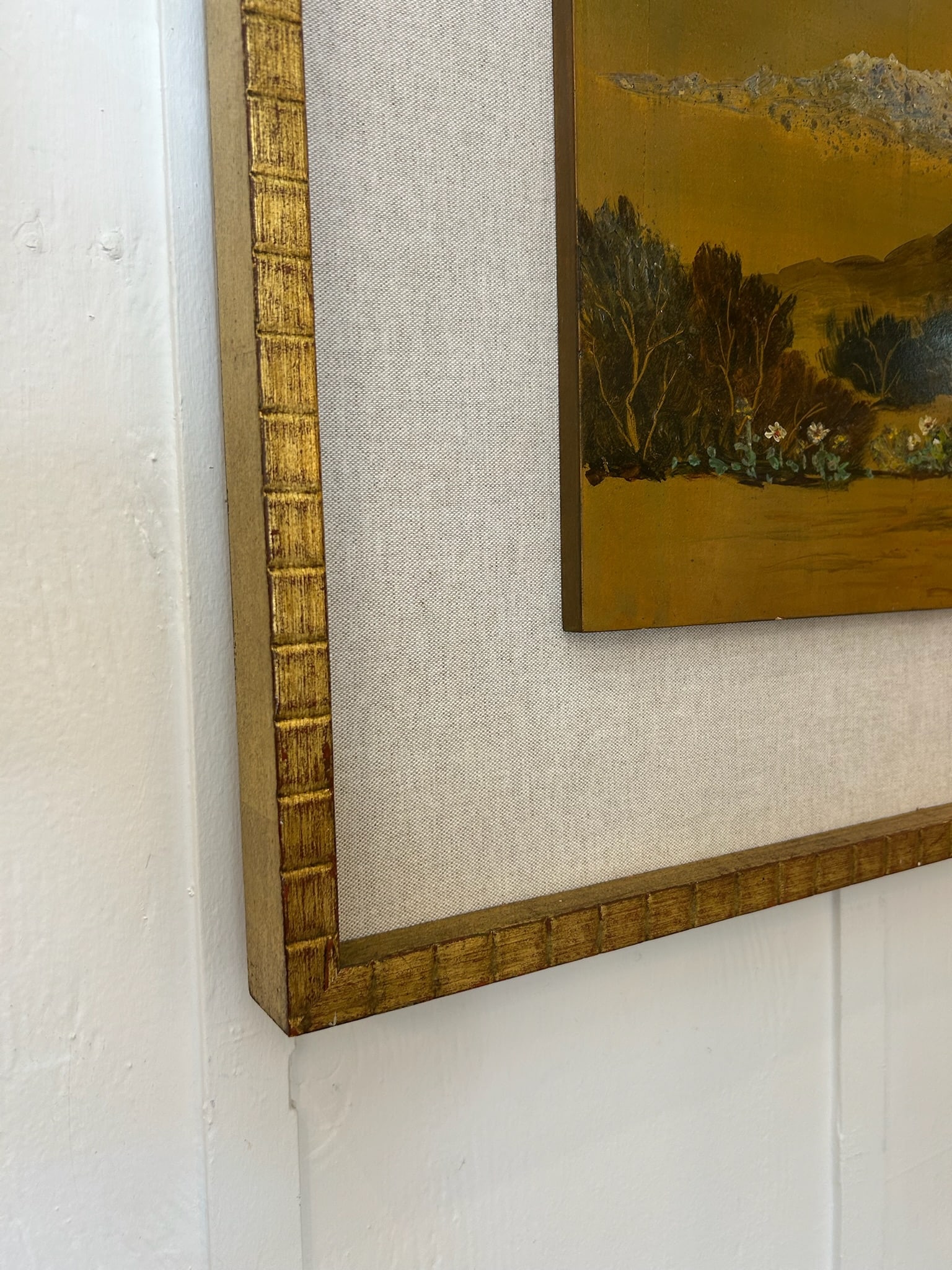 Pair of Vintage Original Oil on Board With New Linen Float Mat and Original Wood and Gold Leaf Frame - 10